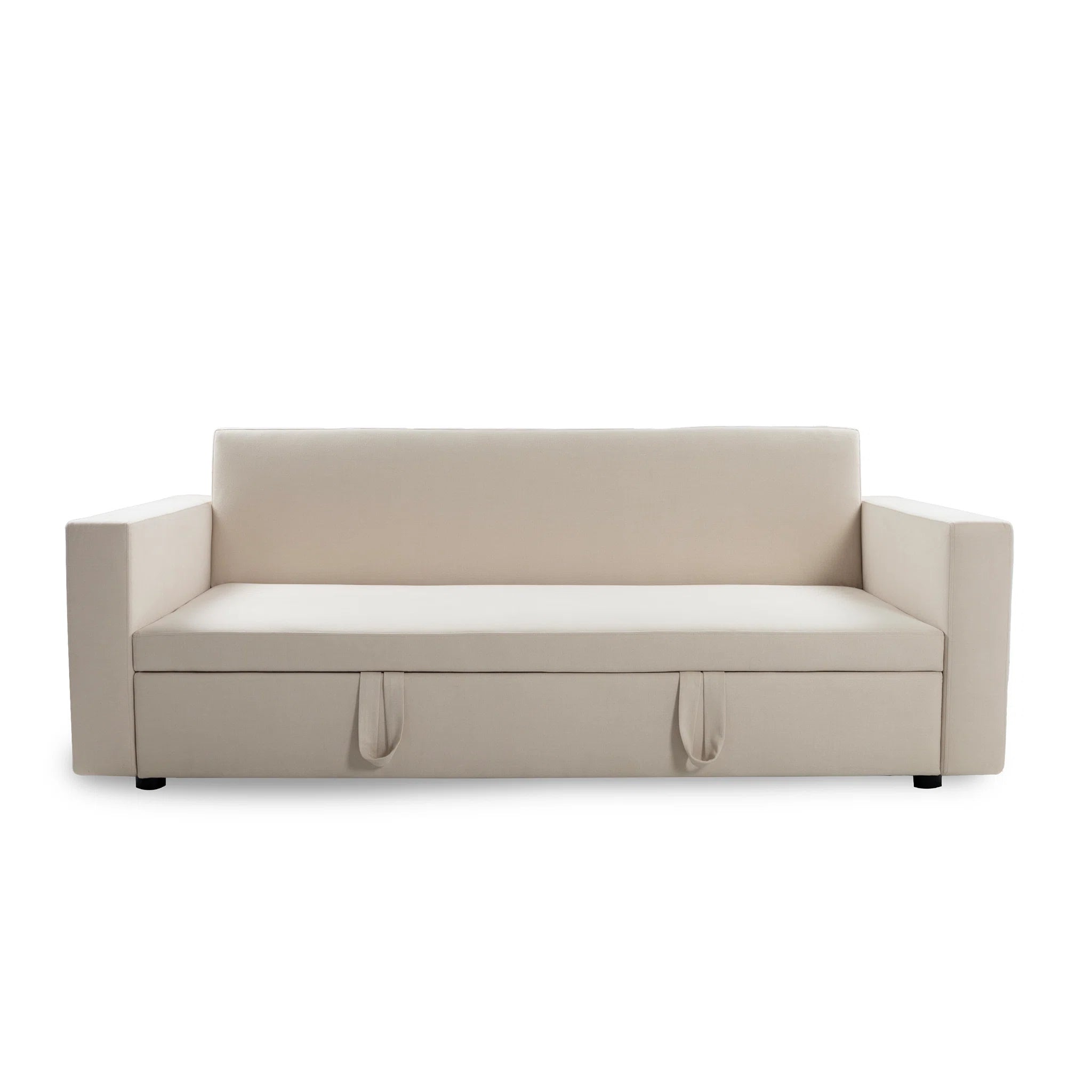 Beige sofa bed on a white background