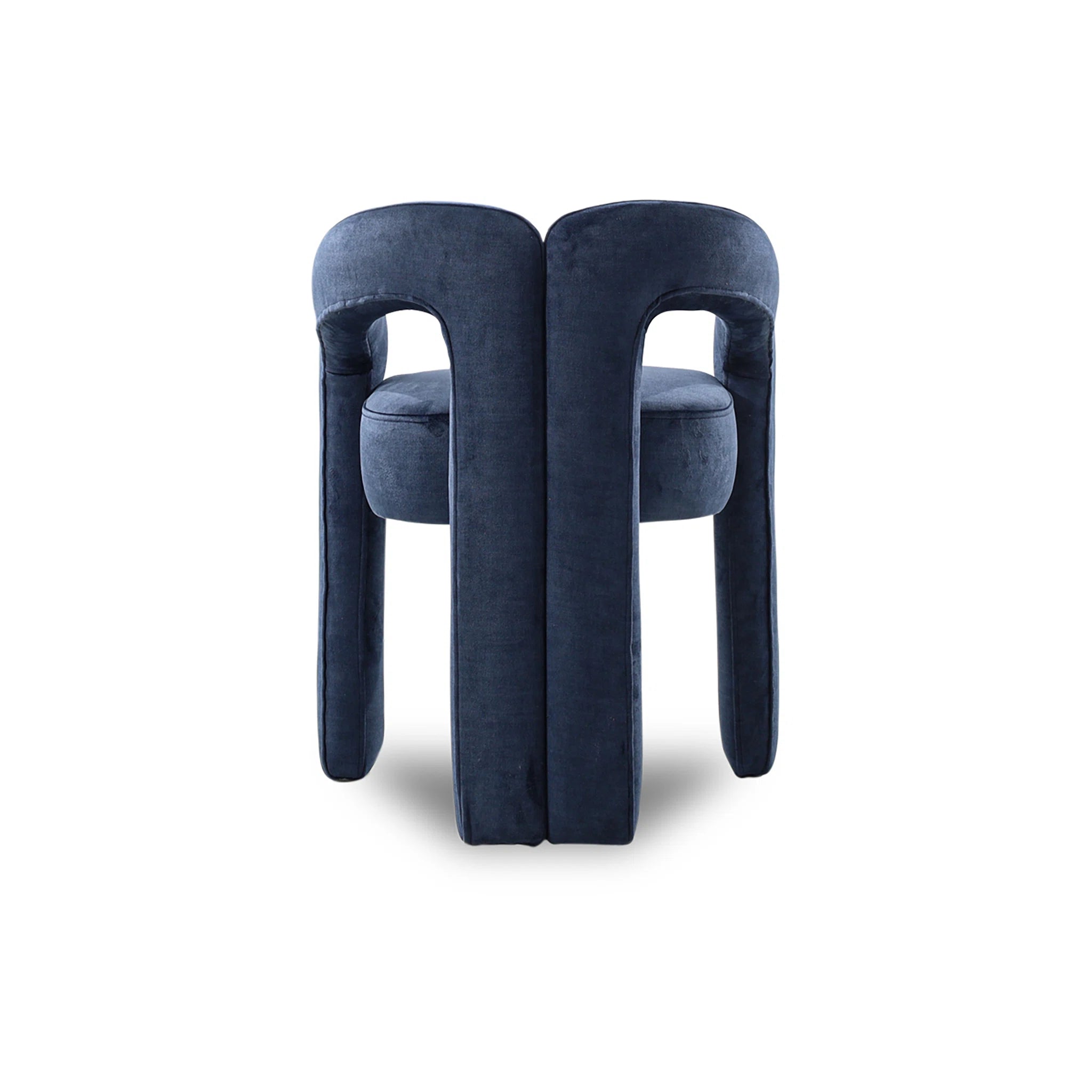 Navy blue chair with unique design on a white background