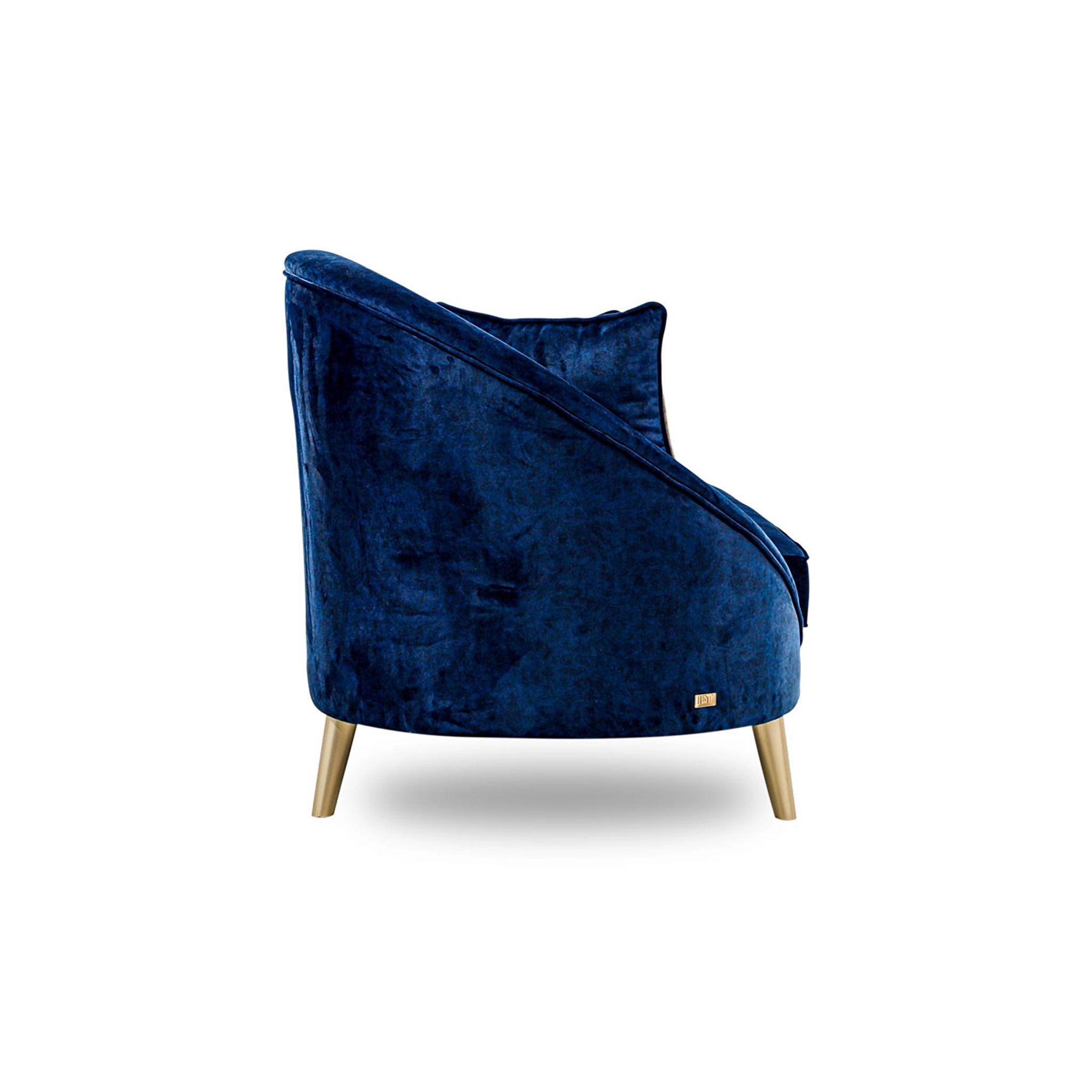 Blue velvet armchair on a white background