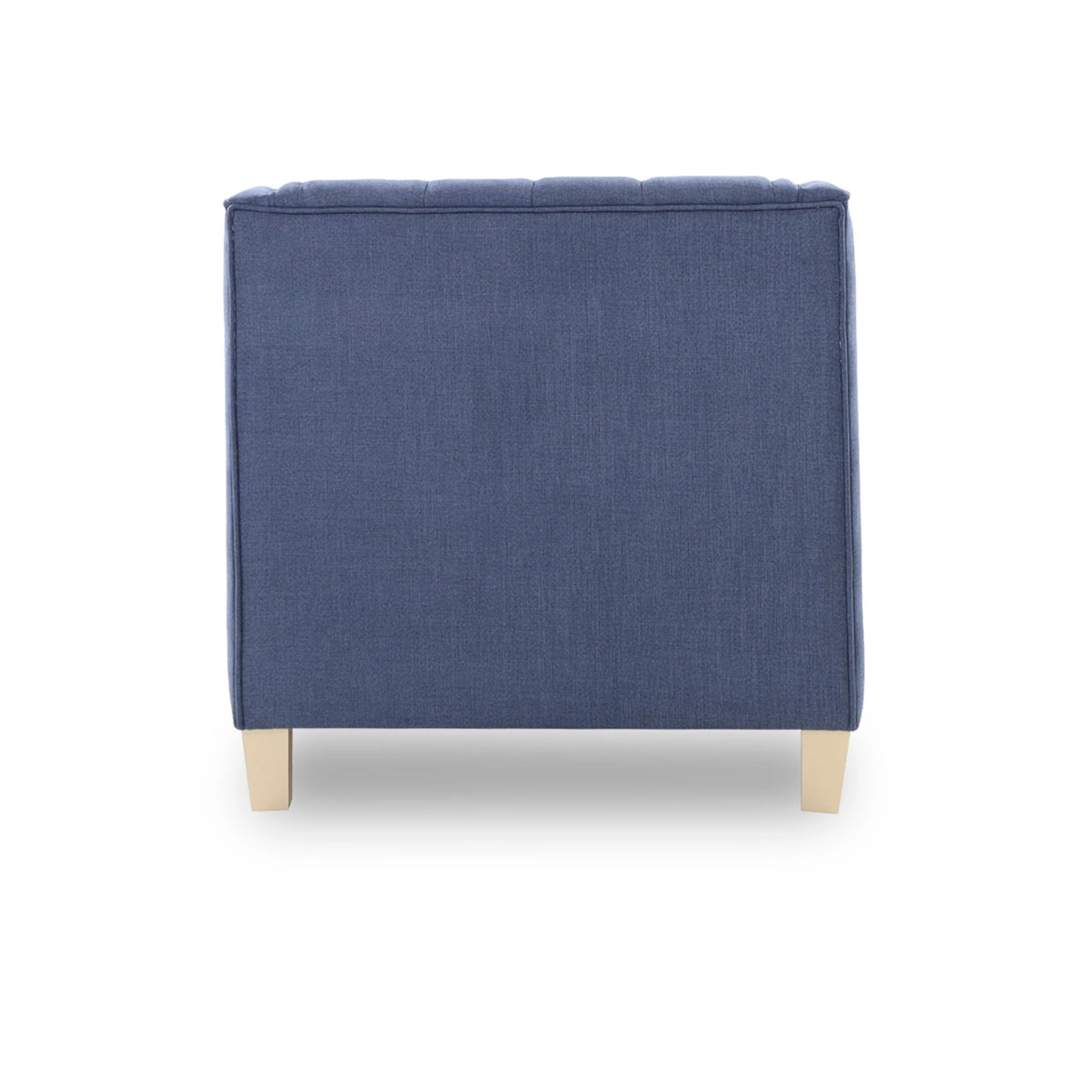 Blue chair with wooden legs on a white background