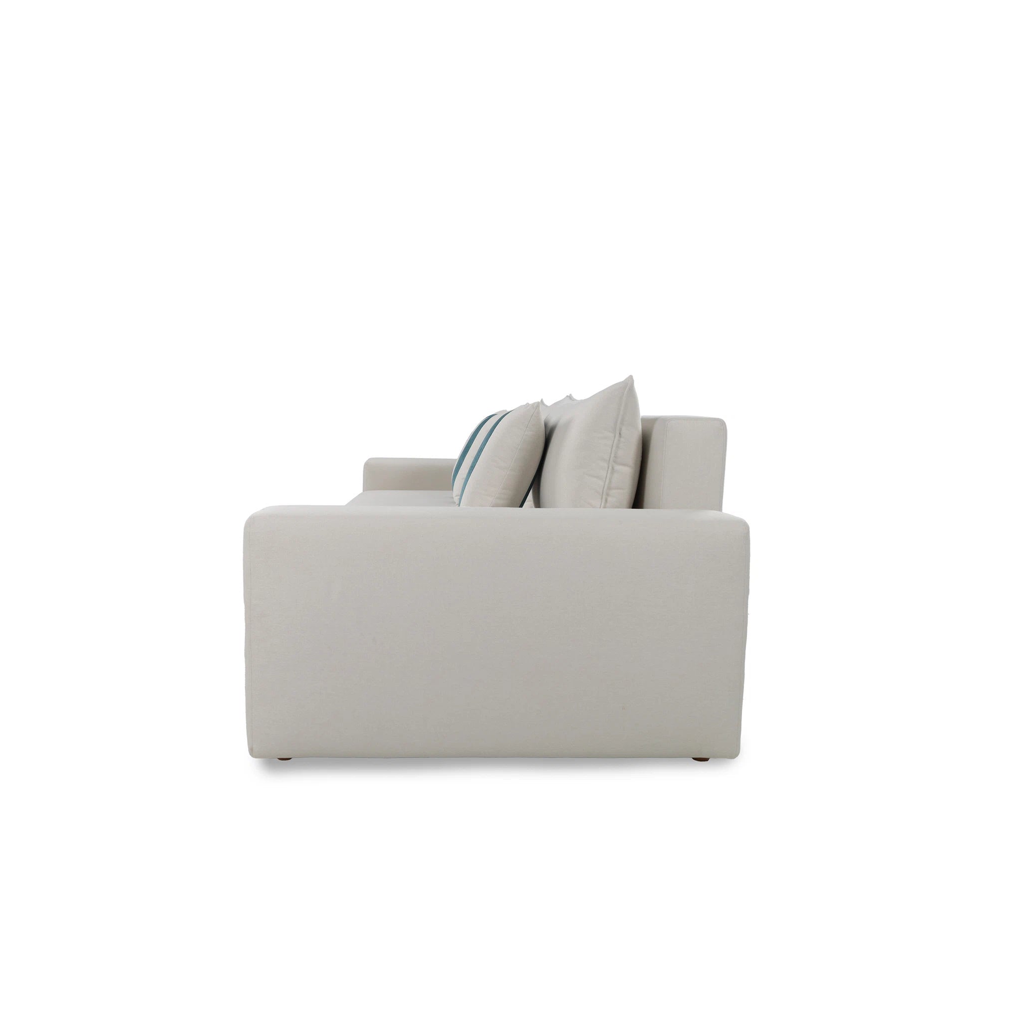 Light gray sofa with cushions on a white background