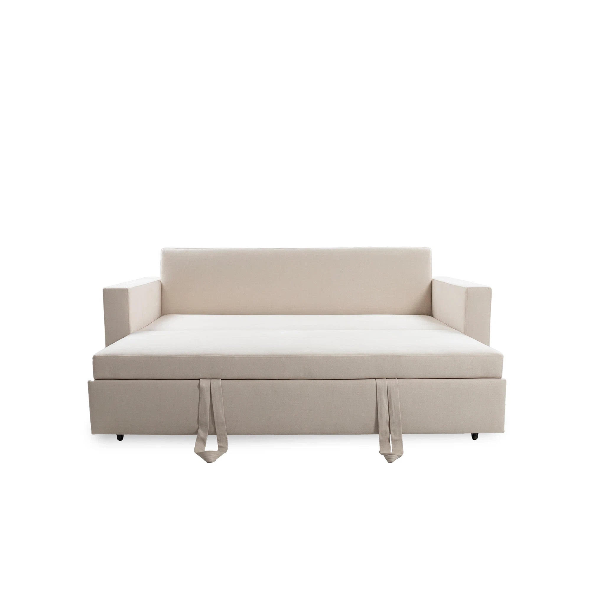 Beige sofa bed on a white background