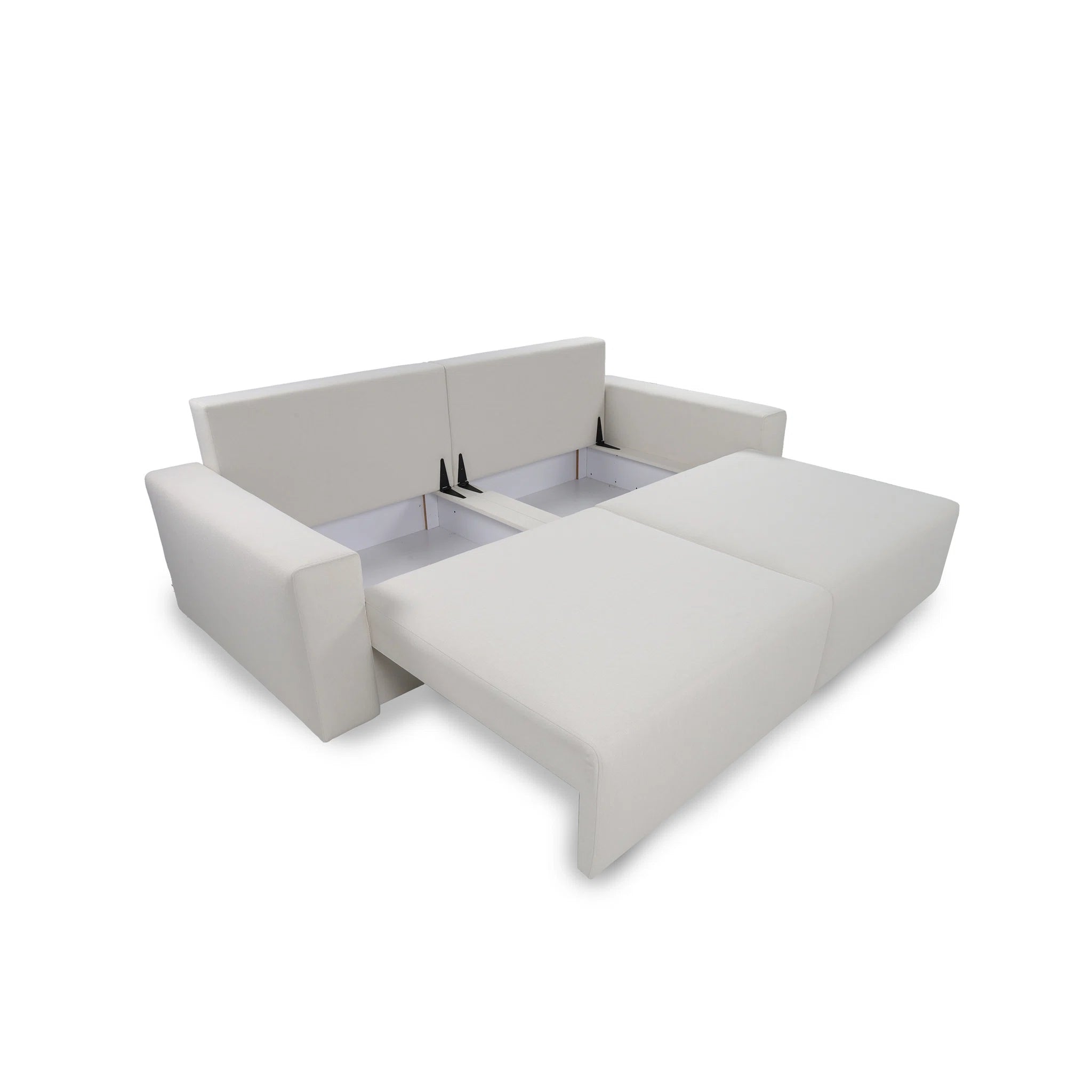 Gray sectional sofa with storage compartment on a white background