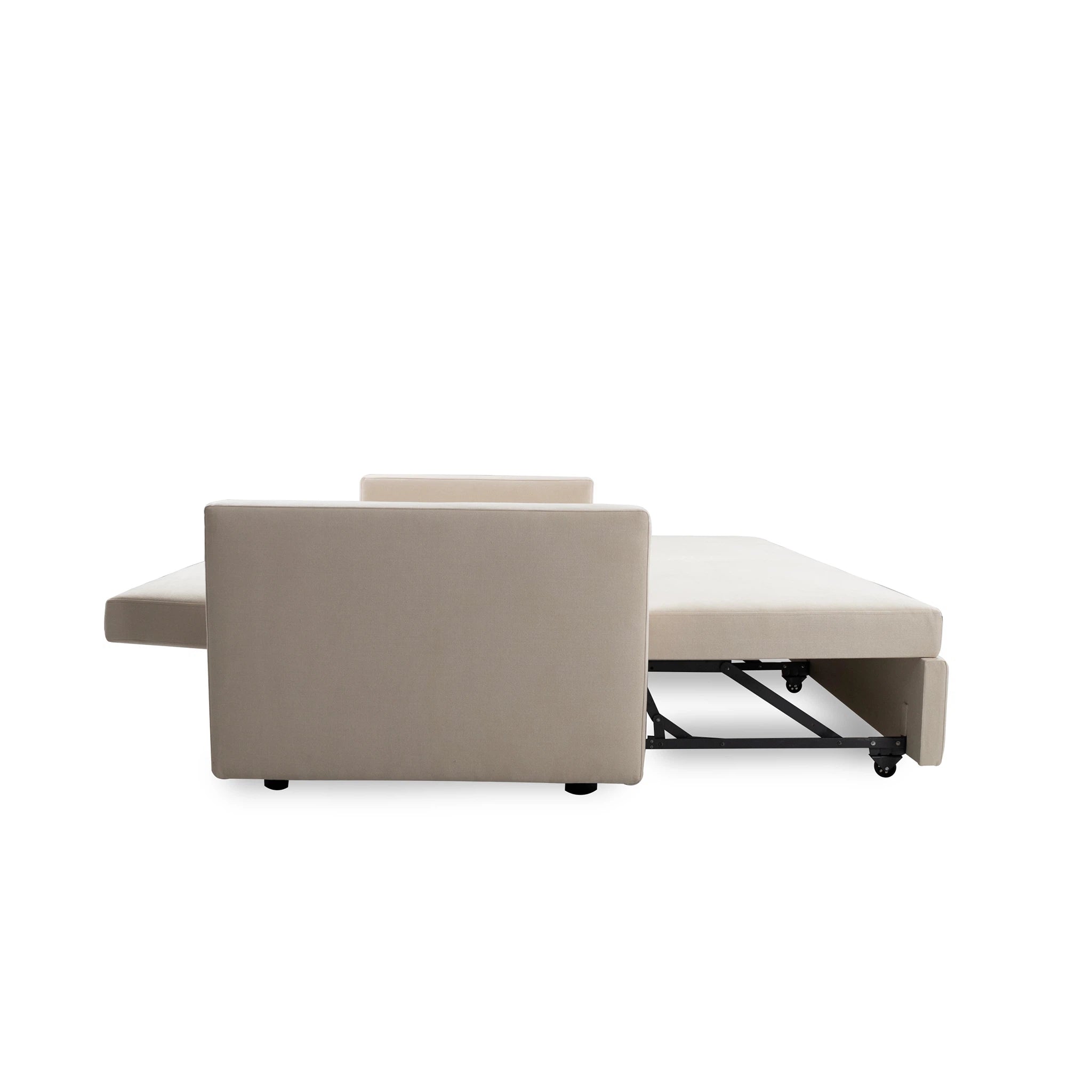 Beige sectional sofa with pull-out bed on a white background