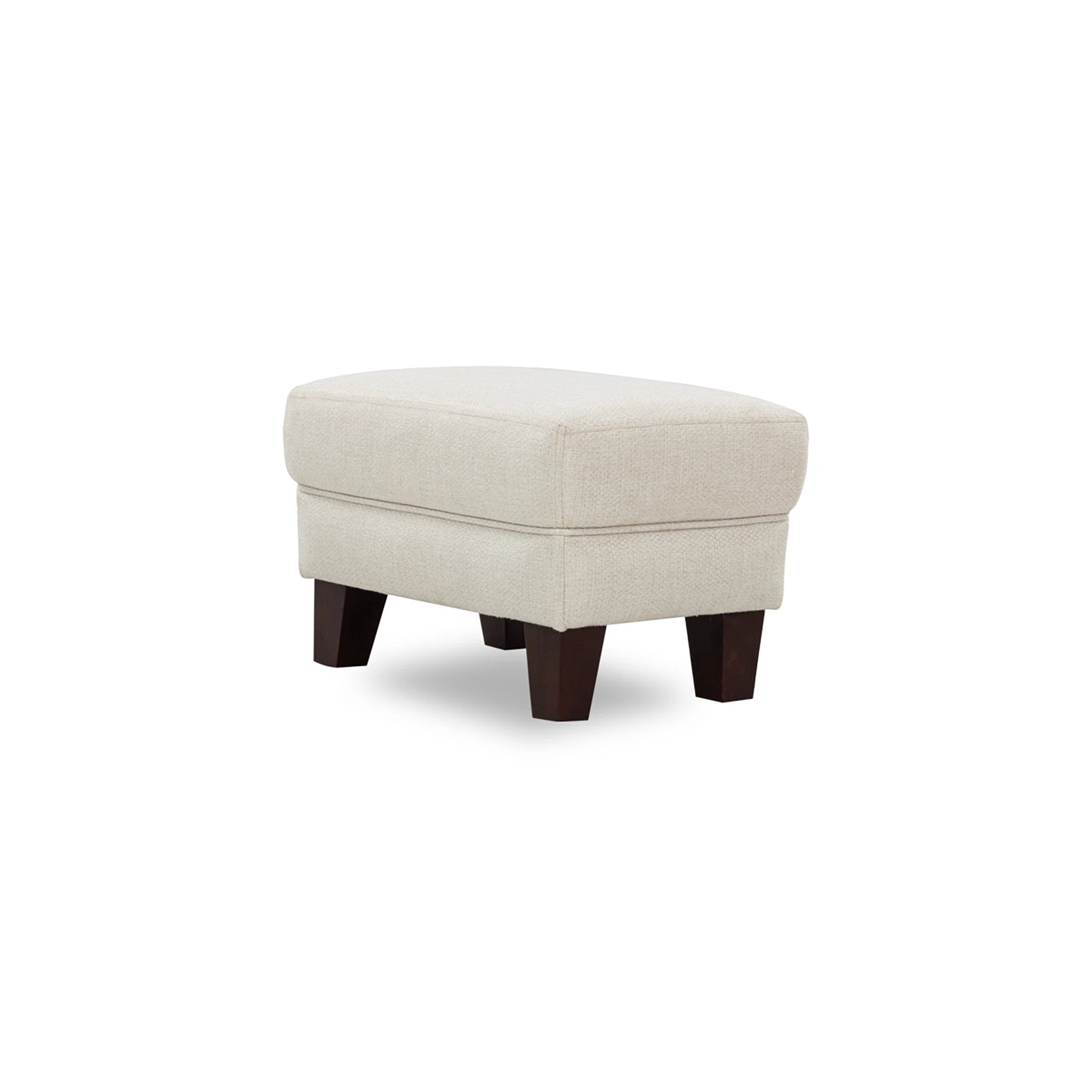 Beige ottoman with dark brown legs on a white background