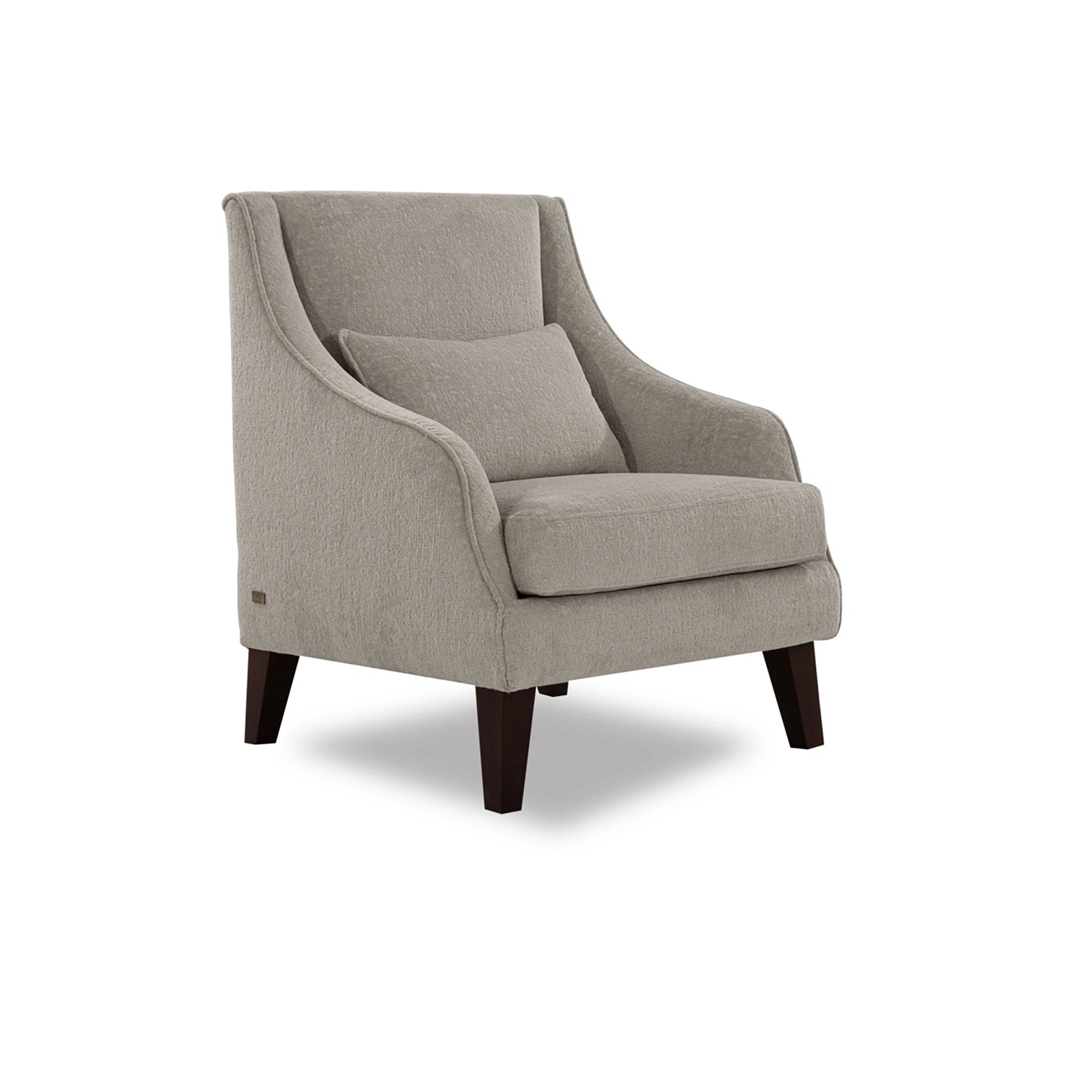 Gray armchair with wooden legs on a white background