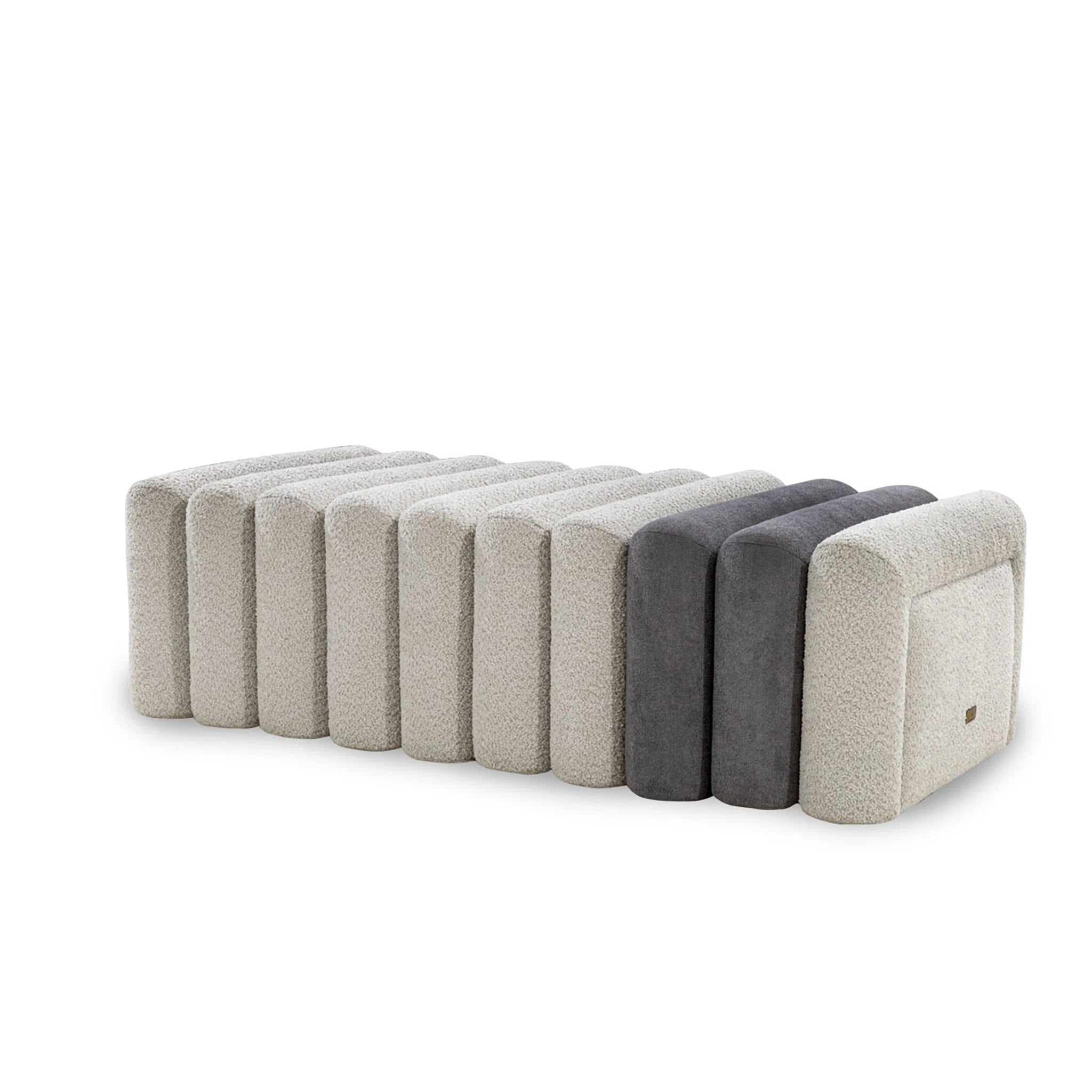 Set of modular seating units in various colors on a white background