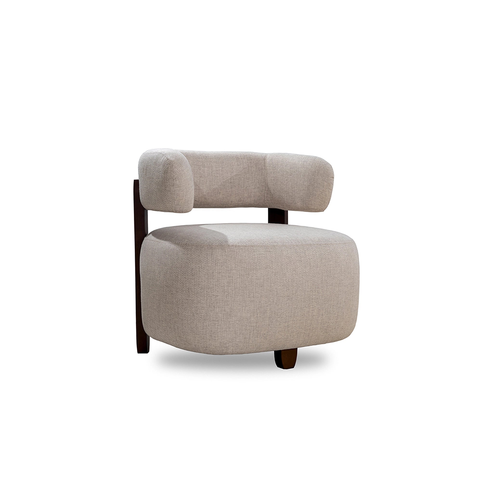 Beige armchair with wooden legs on a white background