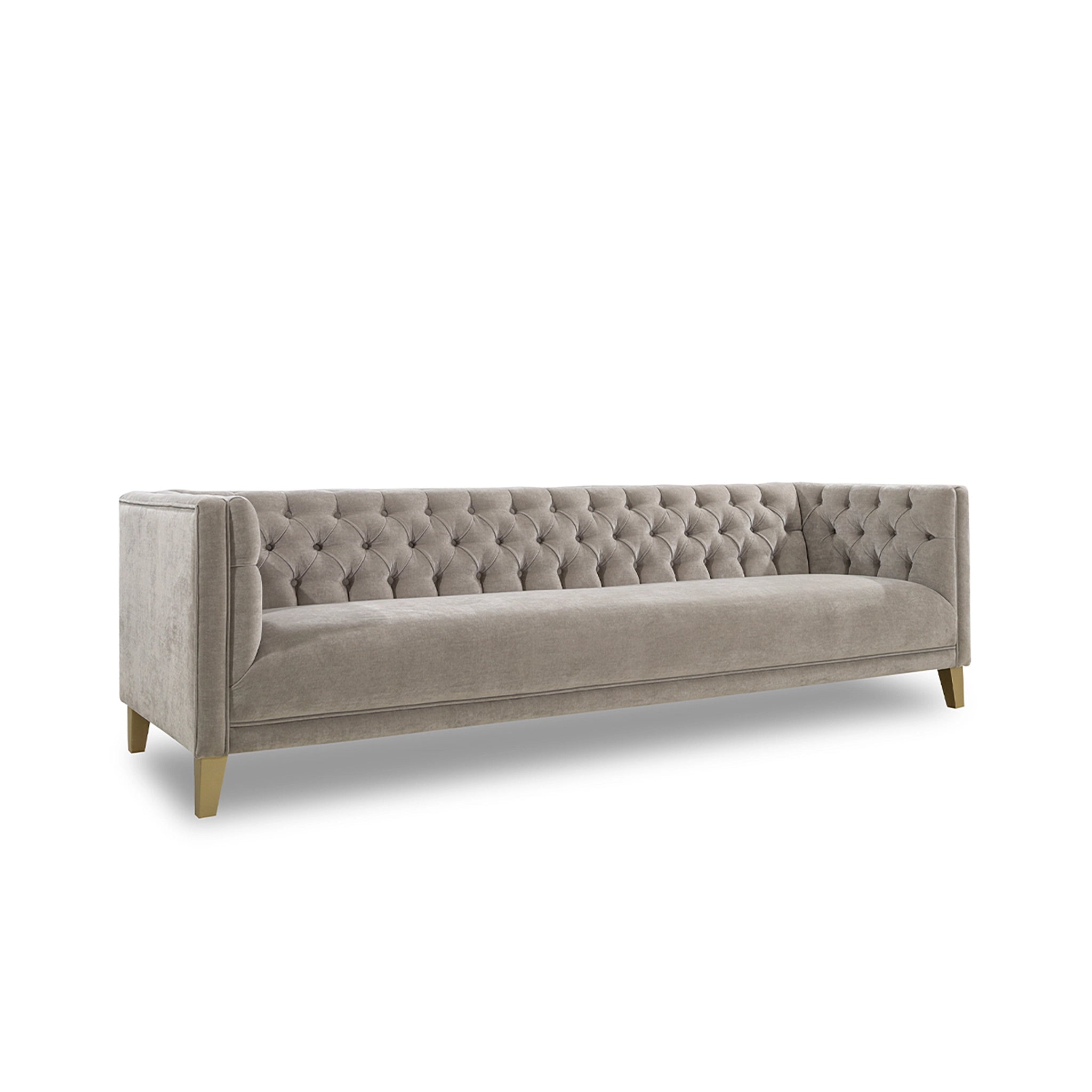 Beige tufted sofa on a white background