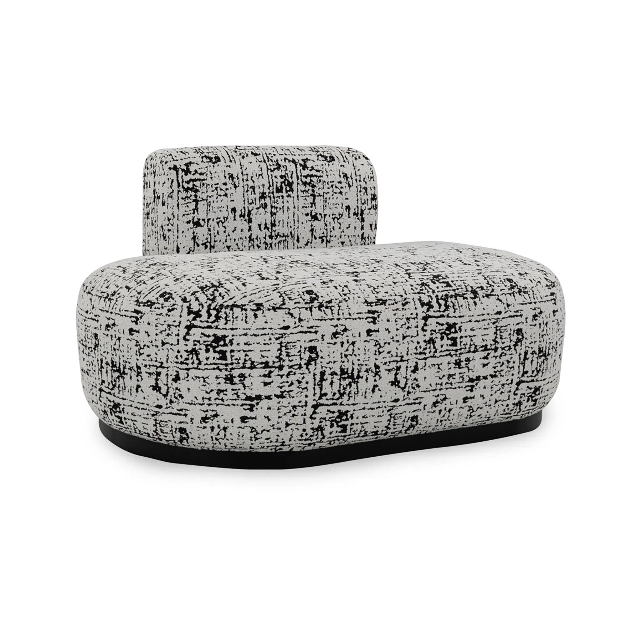 Modern armchair with a textured black and white pattern on a white background