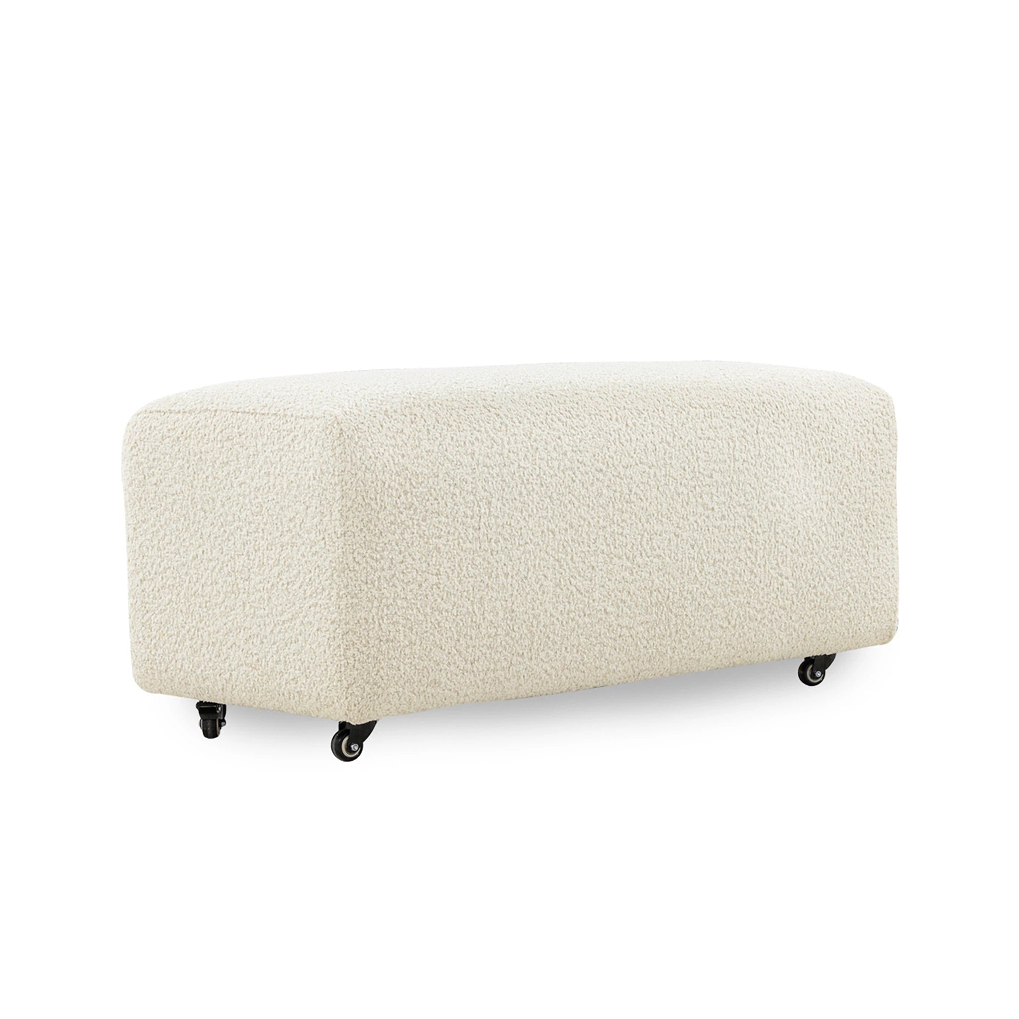 Beige ottoman with wheels on a white background