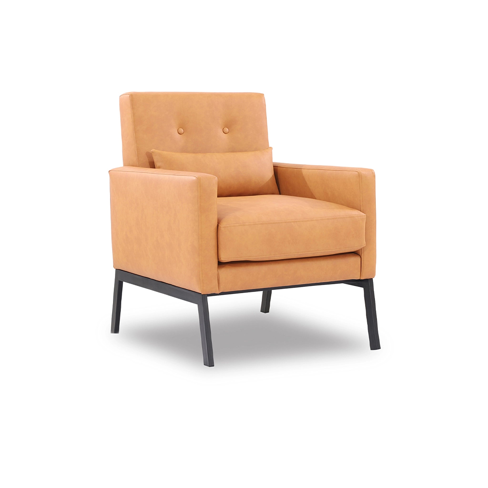 Orange armchair with black legs on a white background