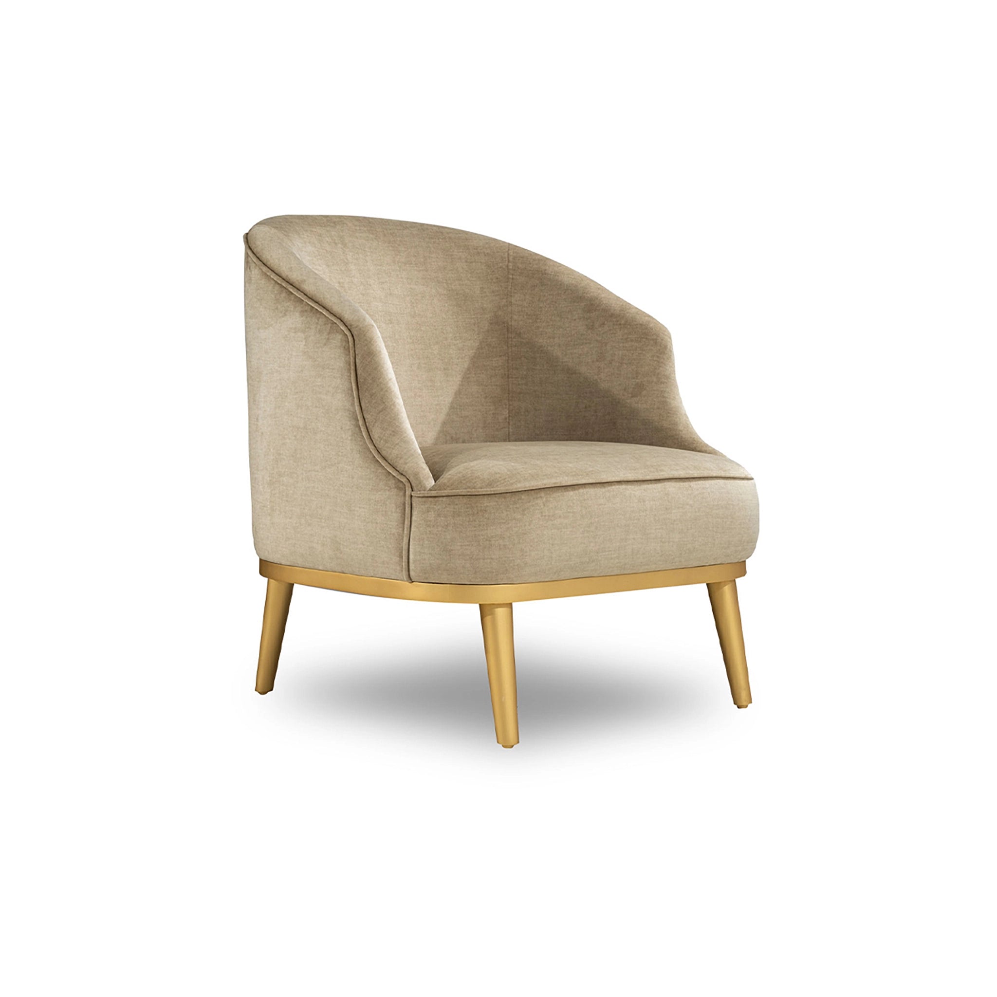 Beige armchair with wooden legs on a white background