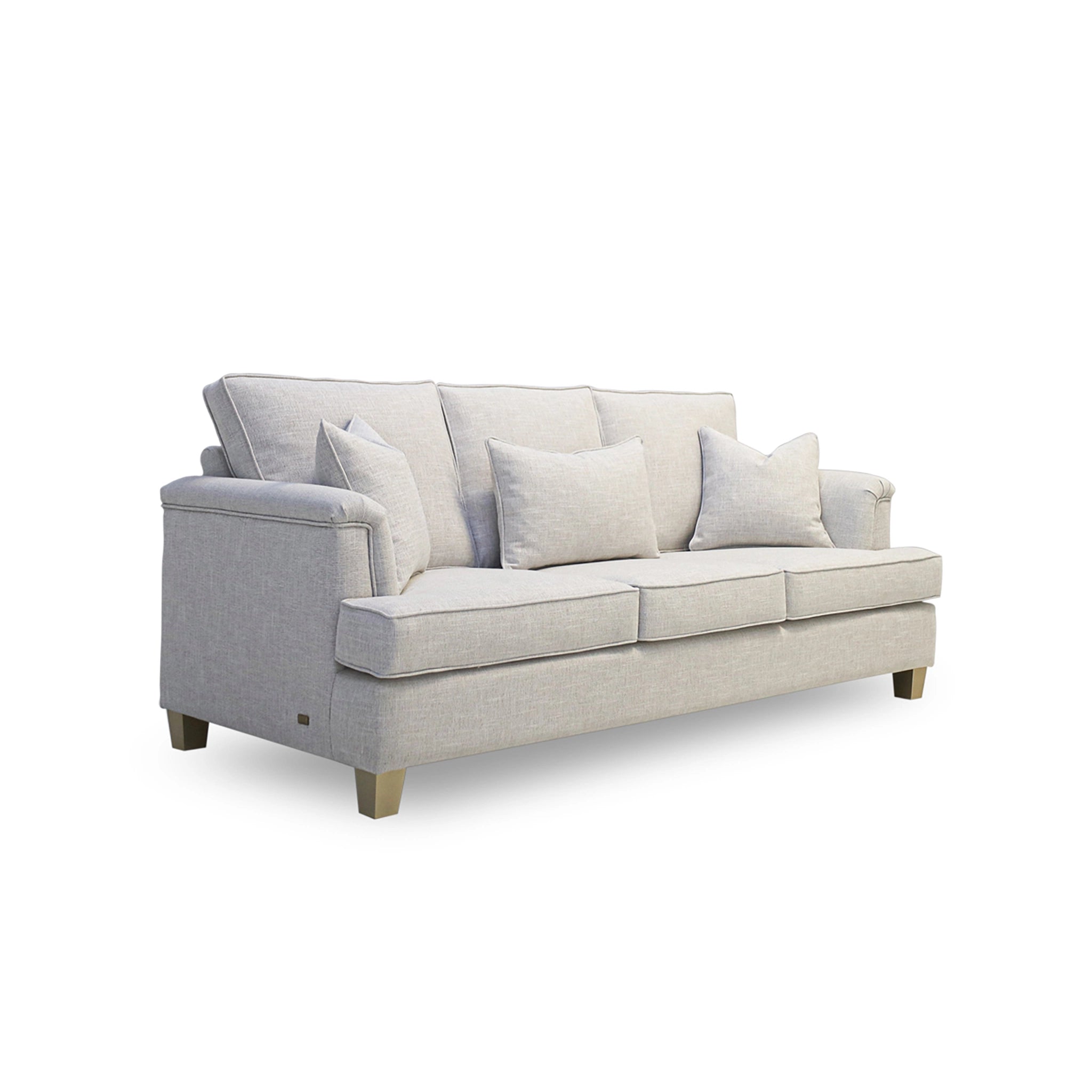 Gray sofa with cushions on a white background