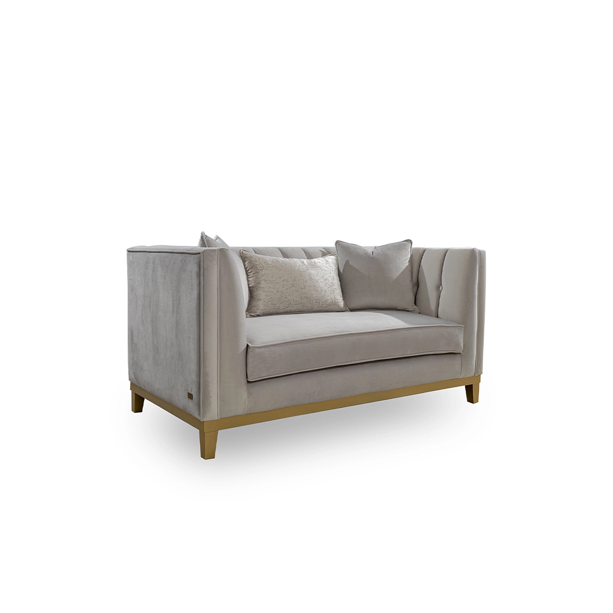 Gray sofa with wooden legs on a white background