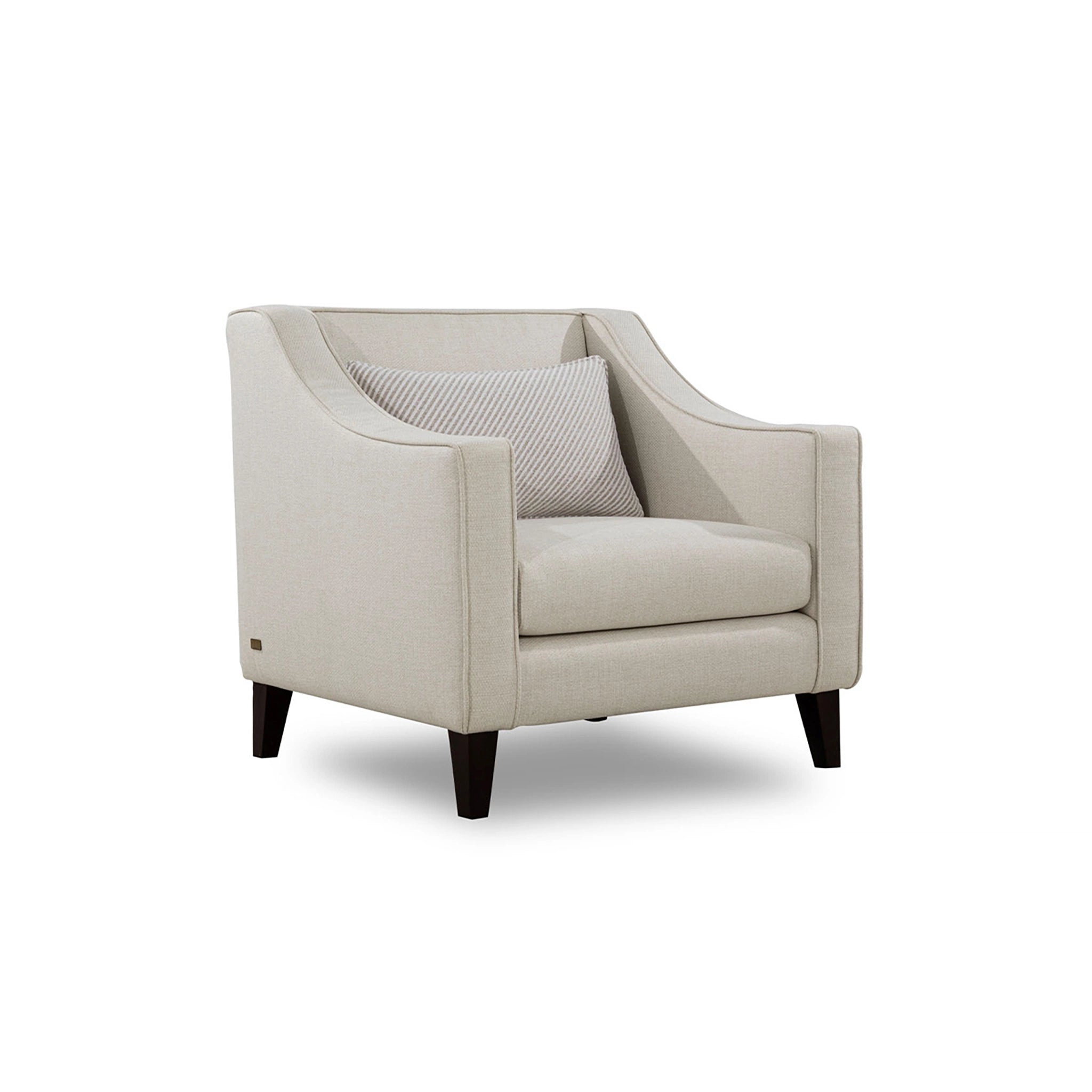 Beige armchair with a pillow on a white background