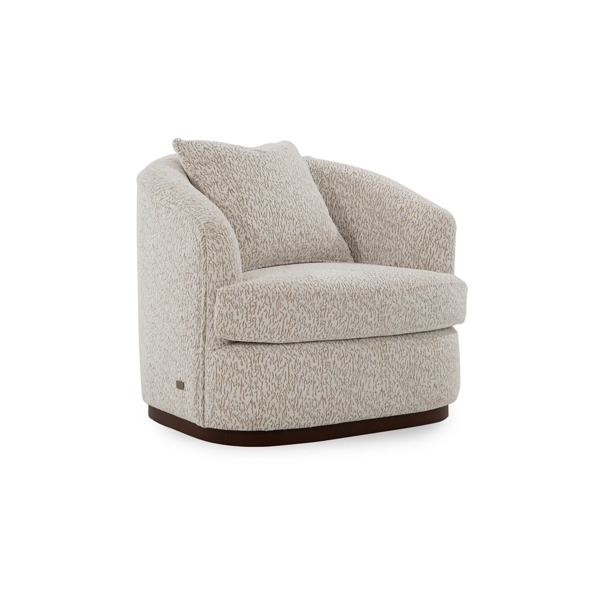 Gray swivel chair with a pillow on a white background