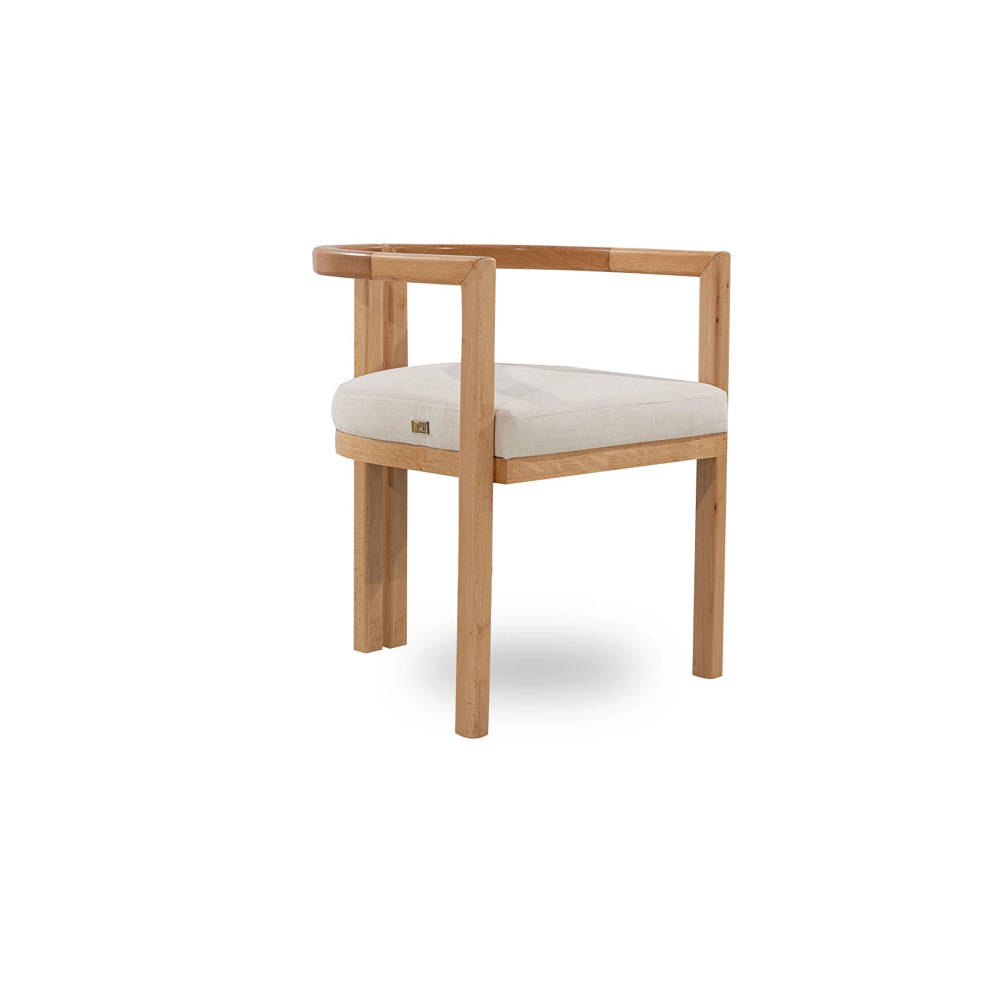 Wooden chair with a white cushion on a white background