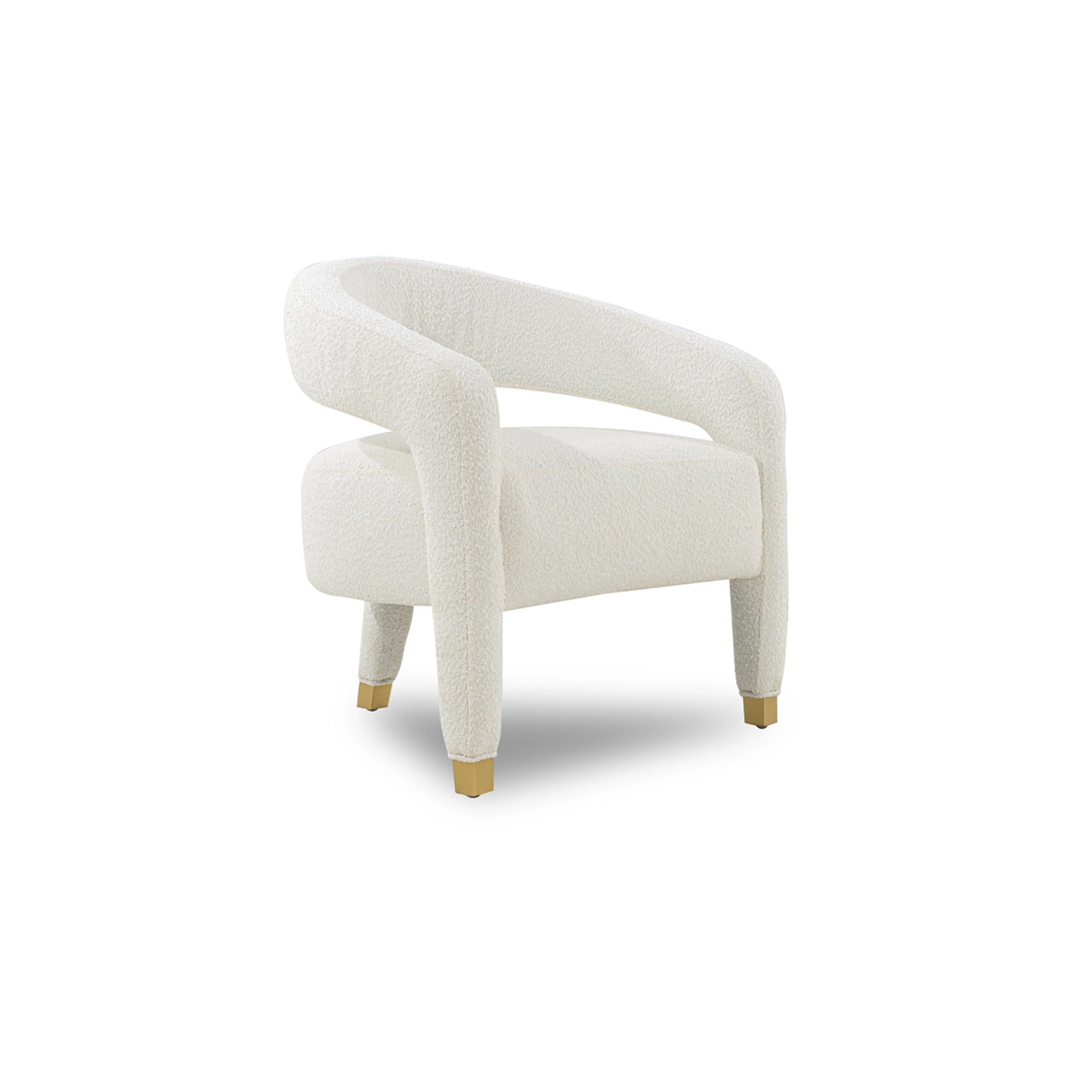 White armchair with gold legs on a white background