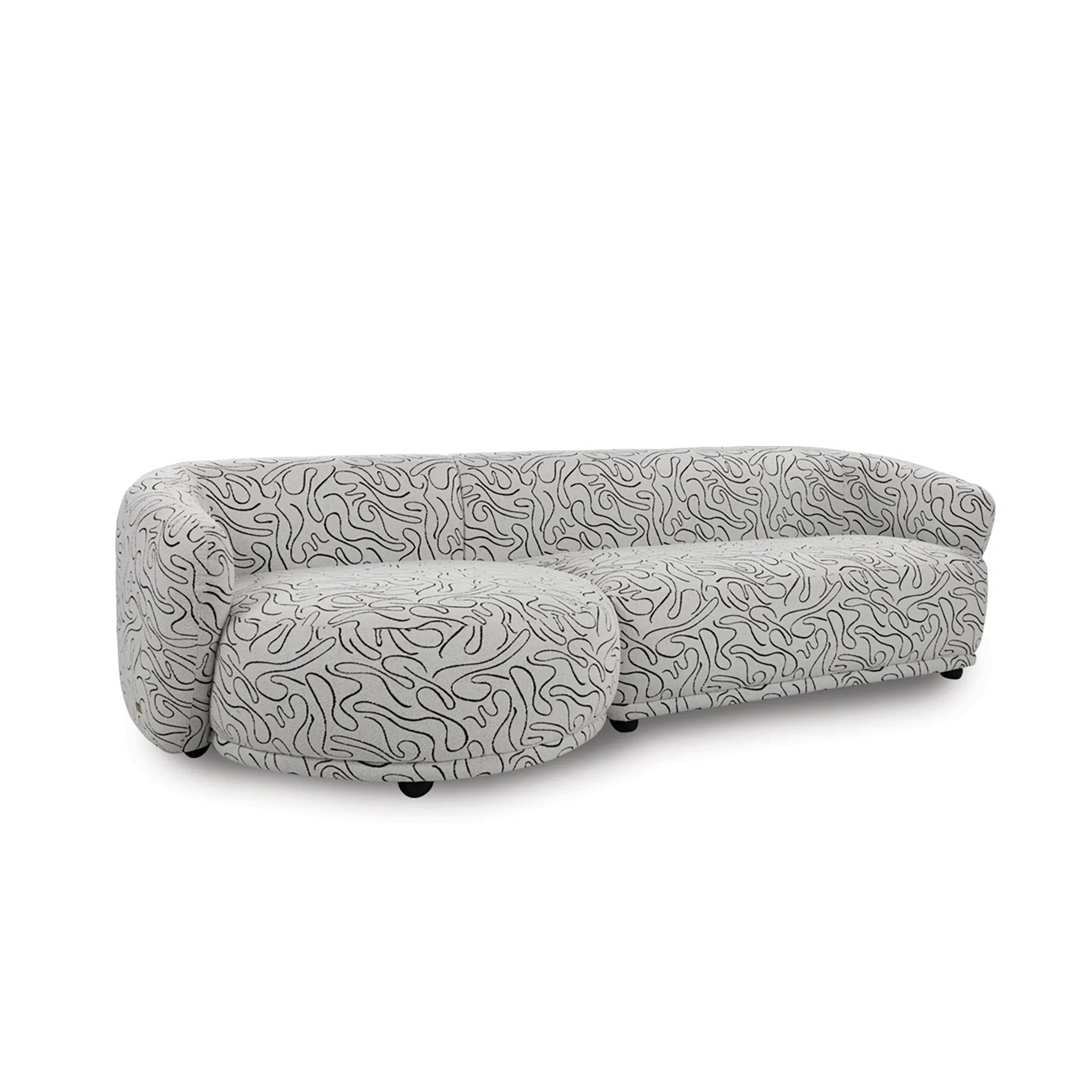 Gray sofa with a black pattern on a white background