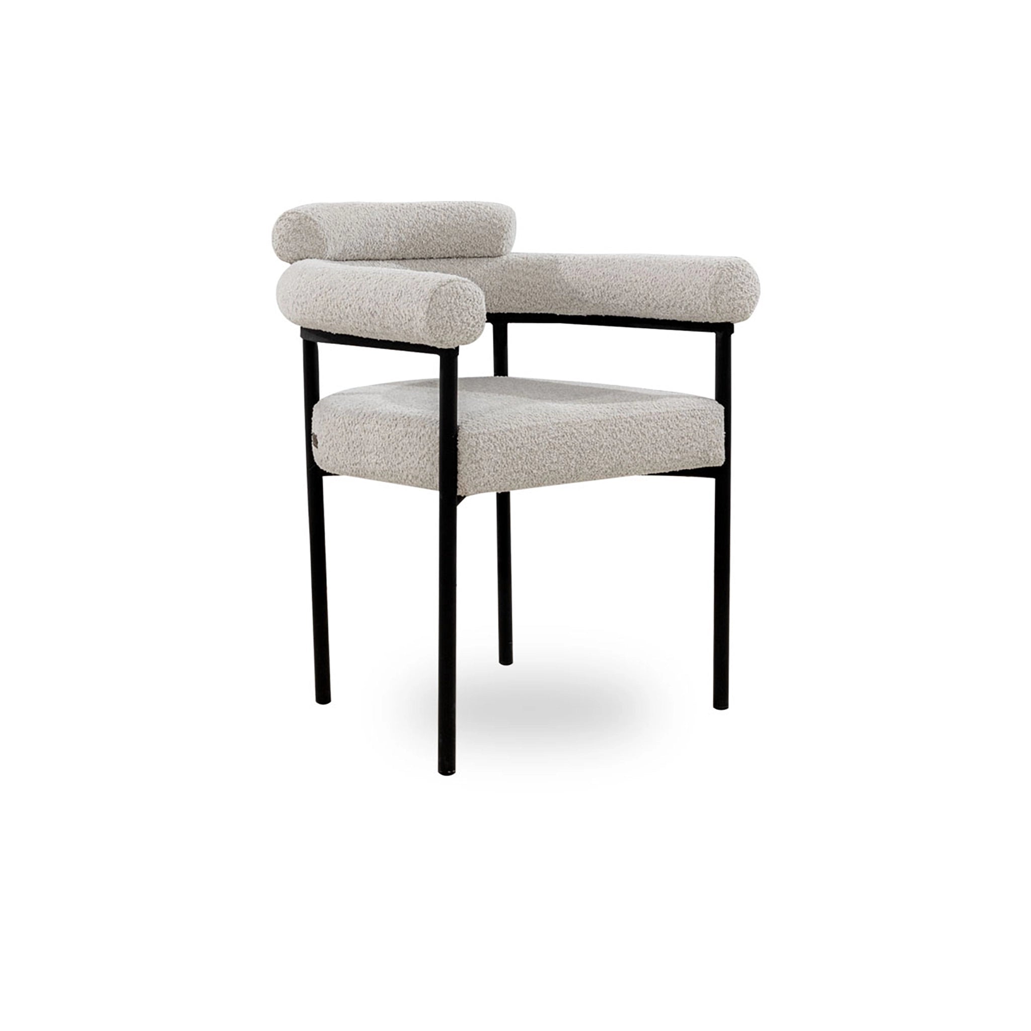 Modern chair with beige cushioned seat and backrest on a white background
