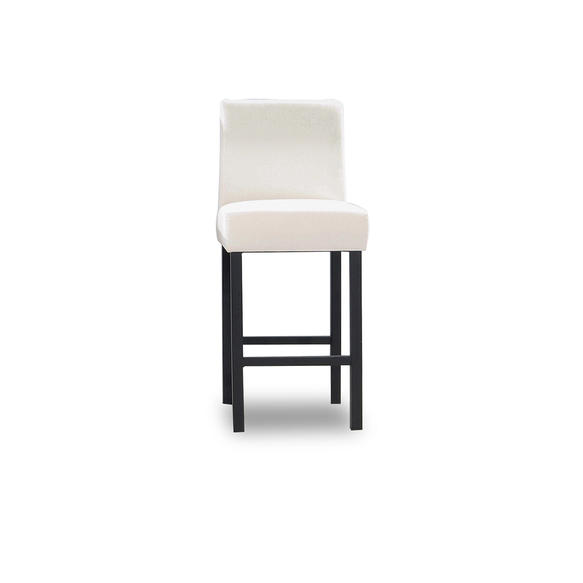 White bar stool with black legs on a white background
