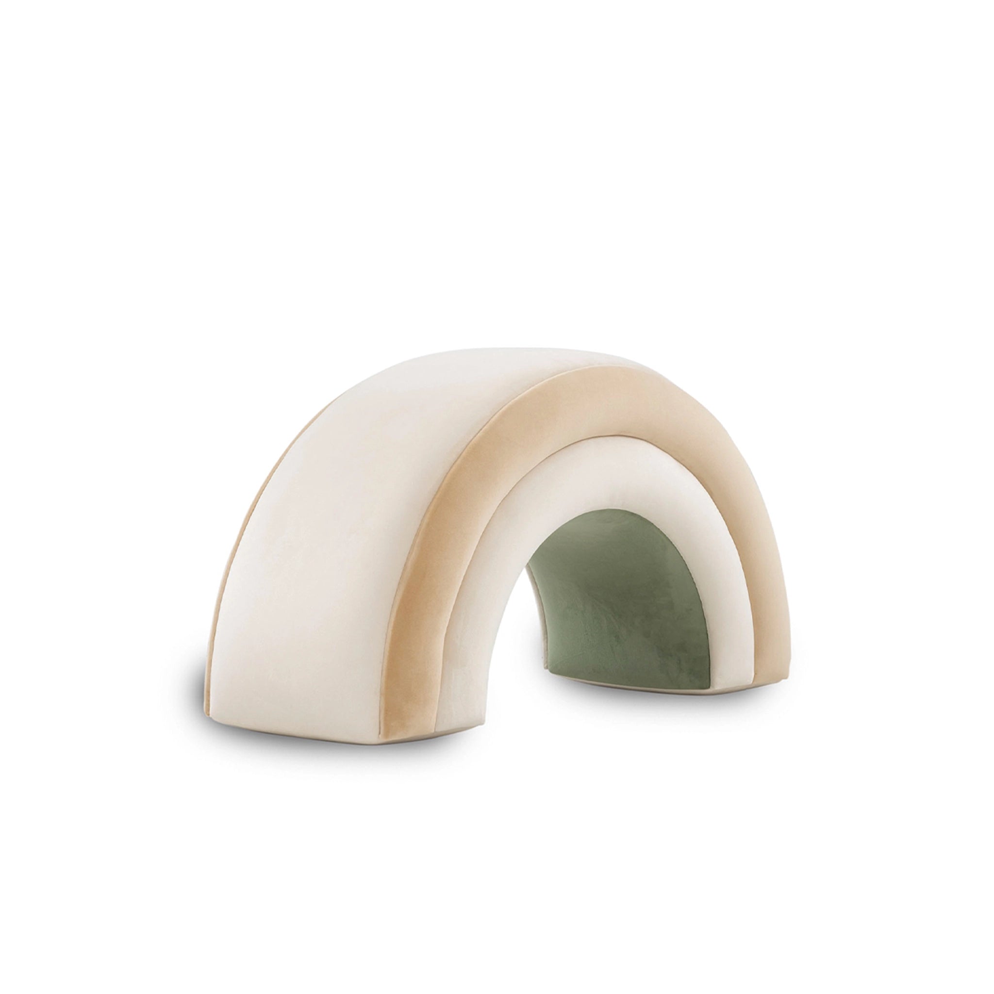 Arch-shaped object with a green center on a white background