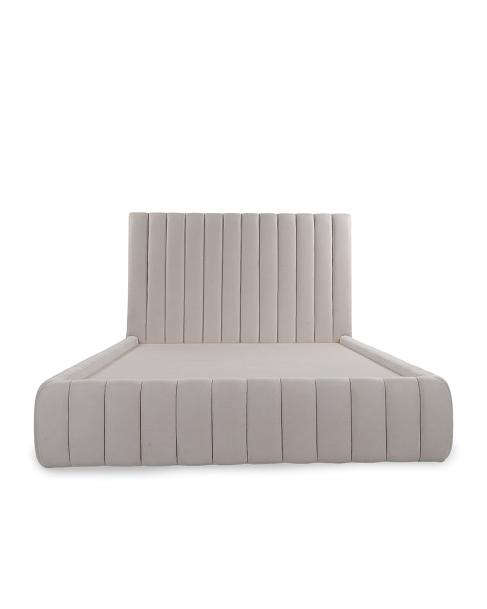 Striped chair with a neutral color palette on a white background