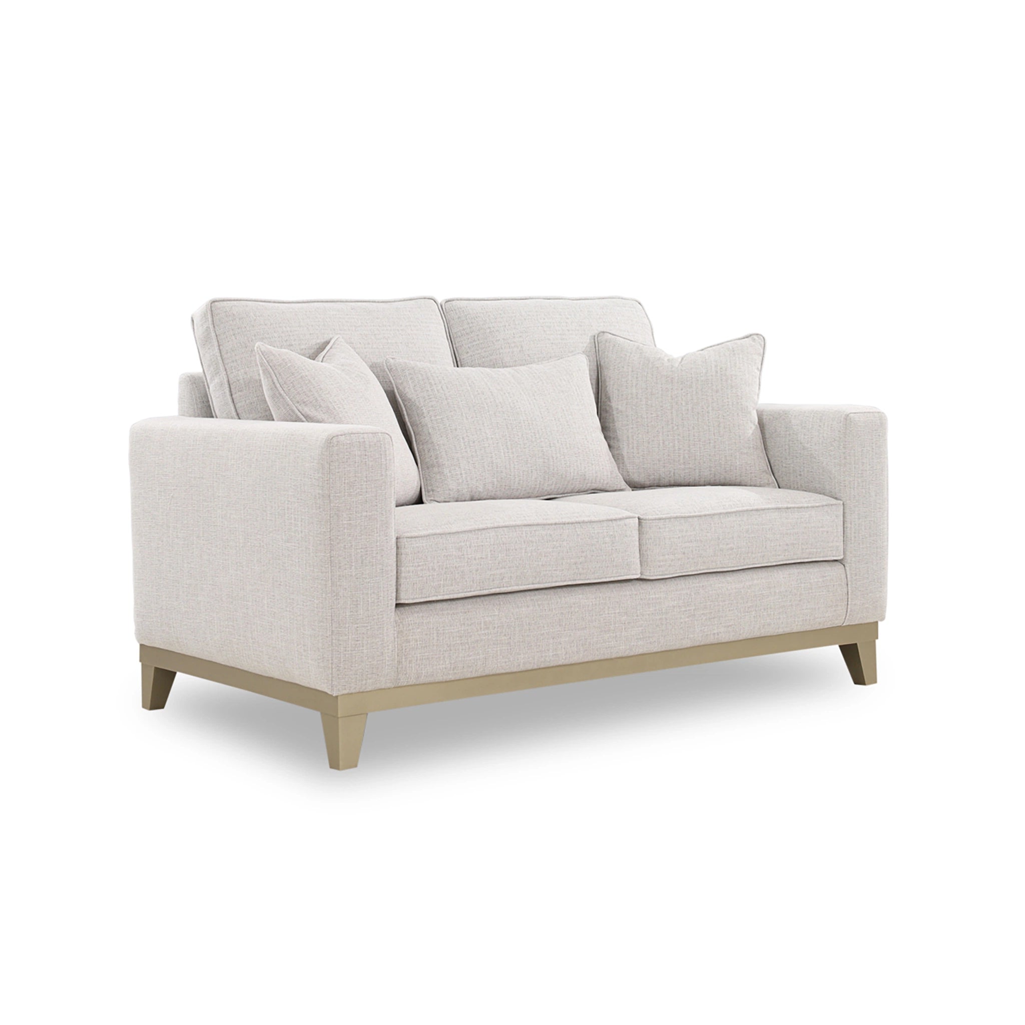 Light gray sofa with wooden legs on a white background