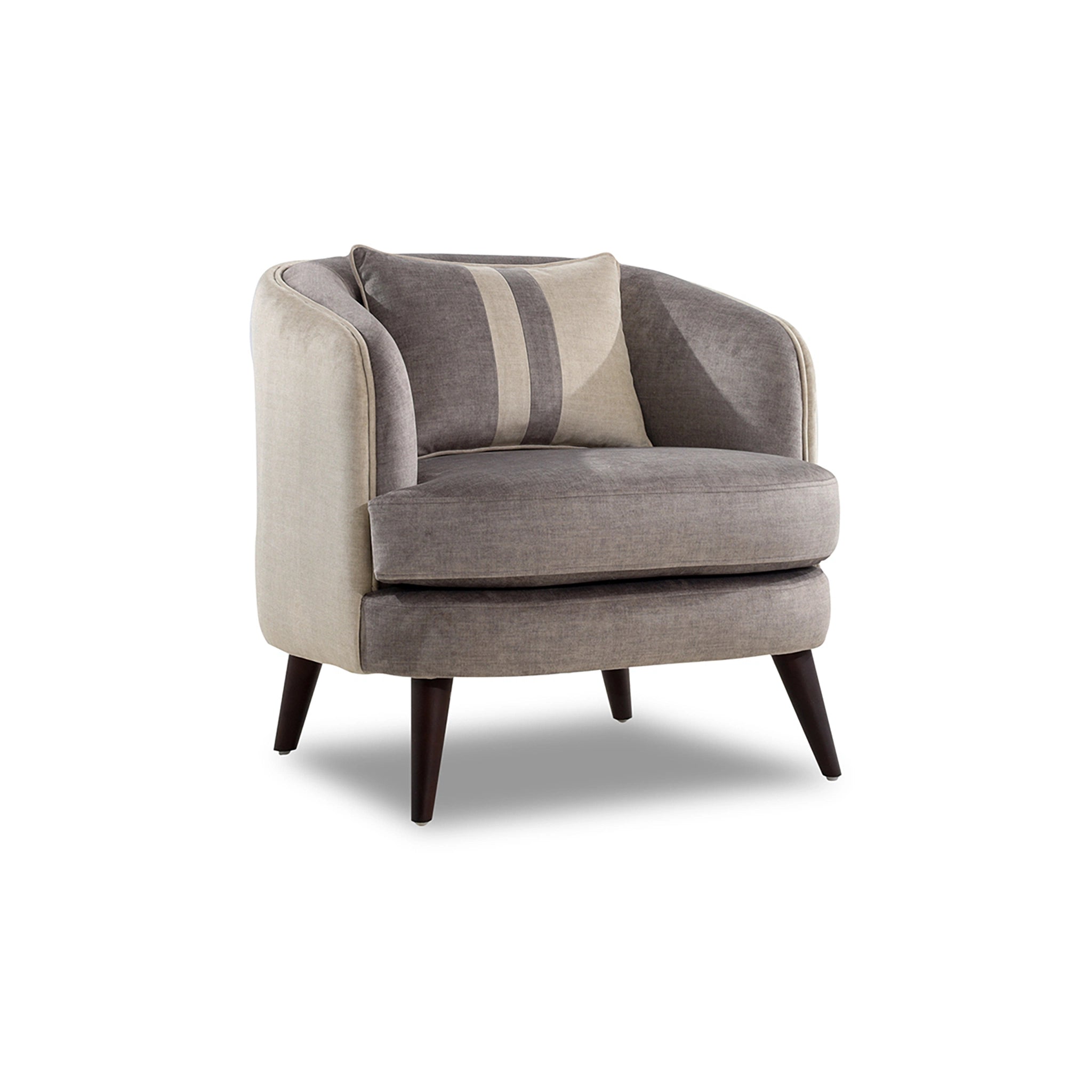 Gray armchair with striped backrest on a white background