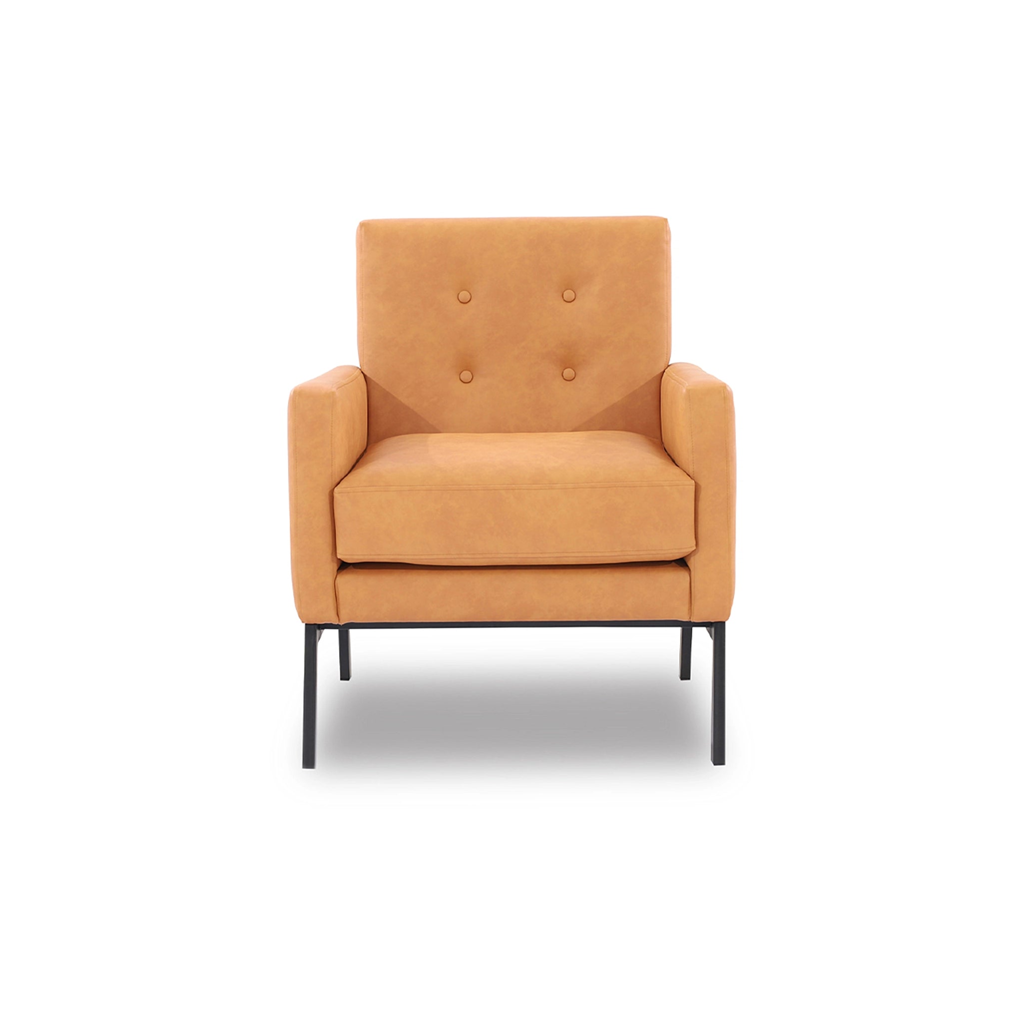 Orange armchair with black legs on a white background