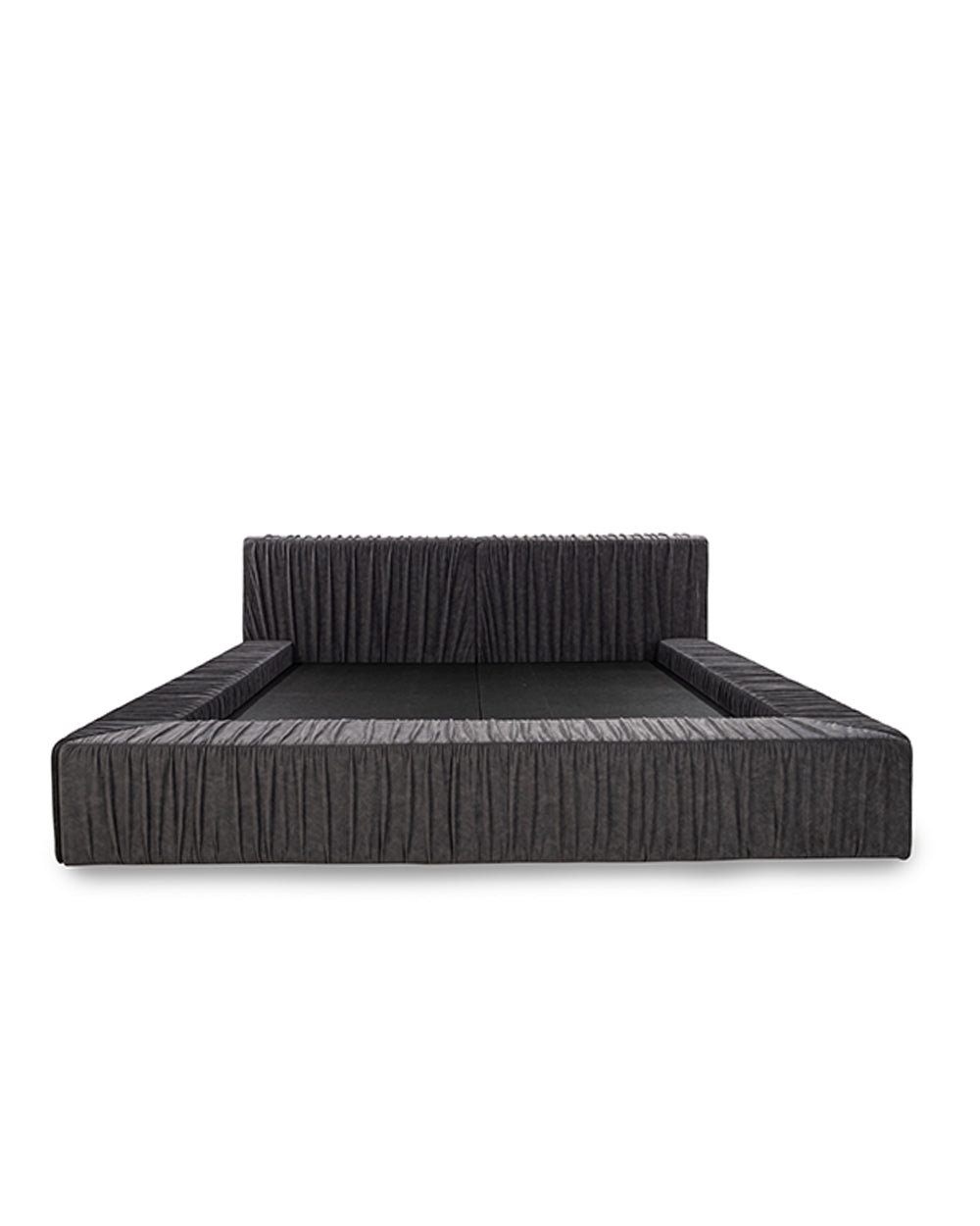 Black woven outdoor sofa on a white background