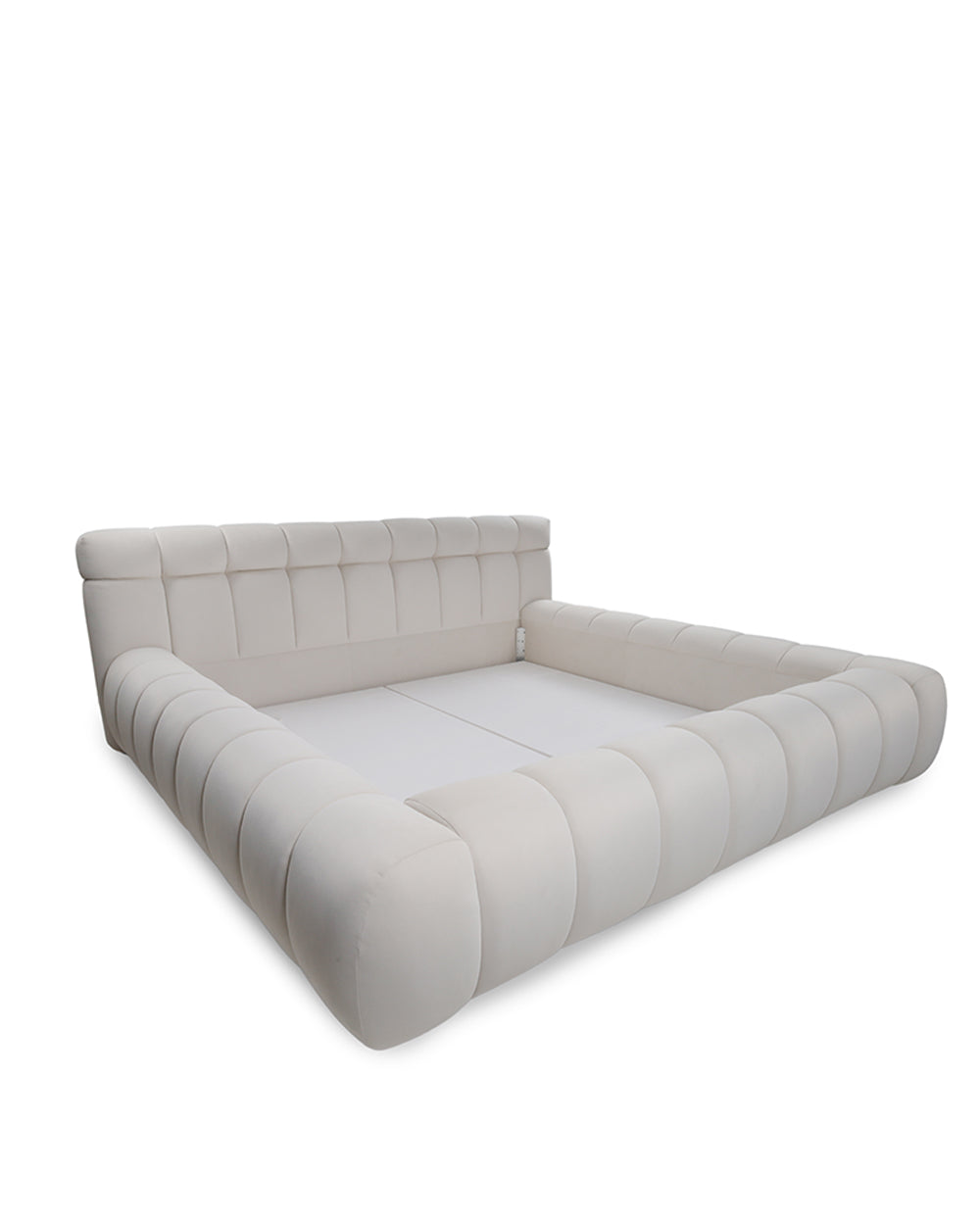 Inflatable sofa with a quilted design on a white background