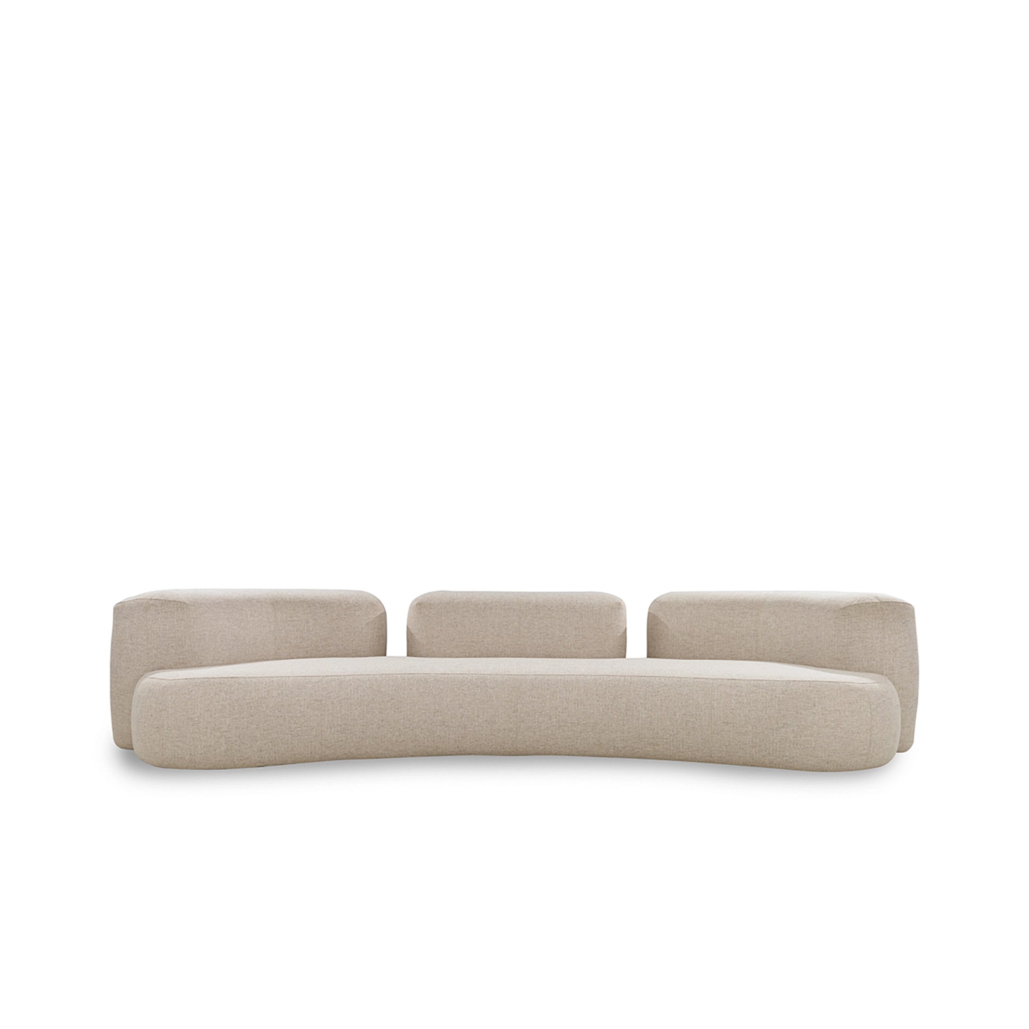 Beige sofa with a curved design on a white background