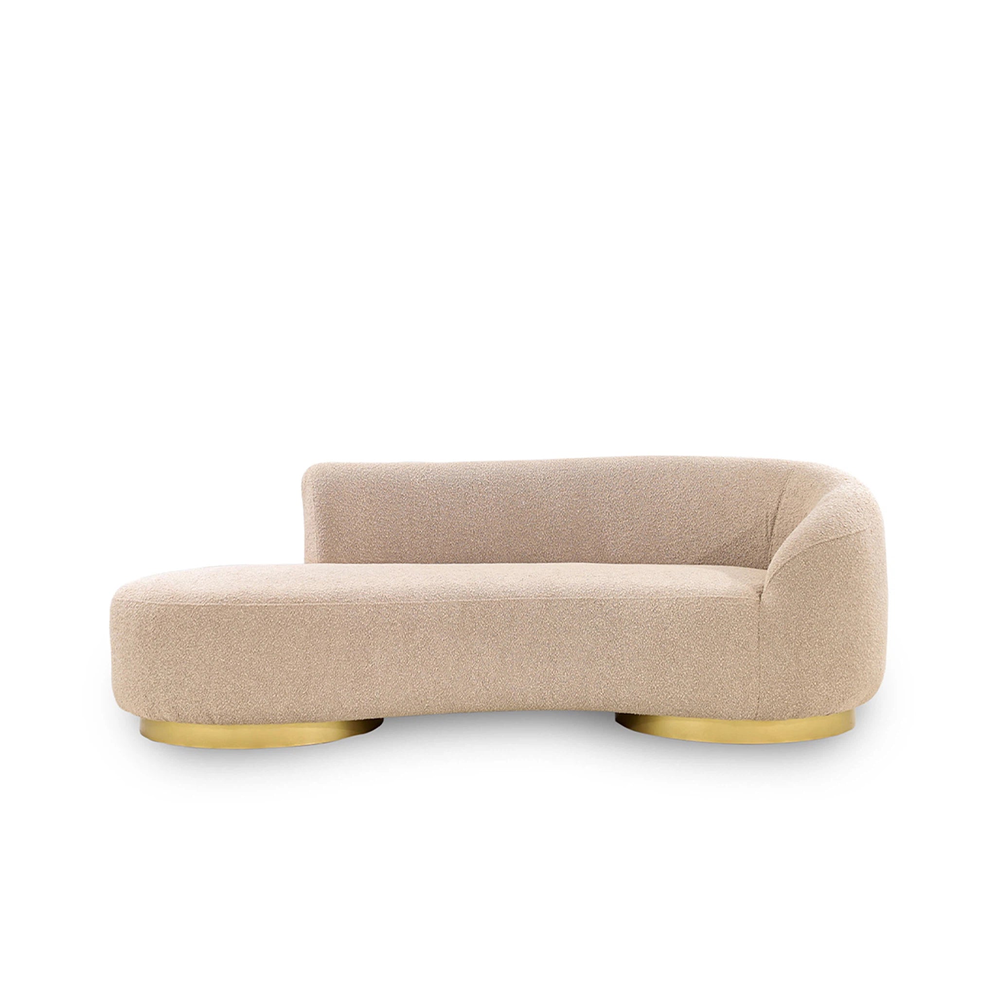 Beige sofa with gold legs on a white background