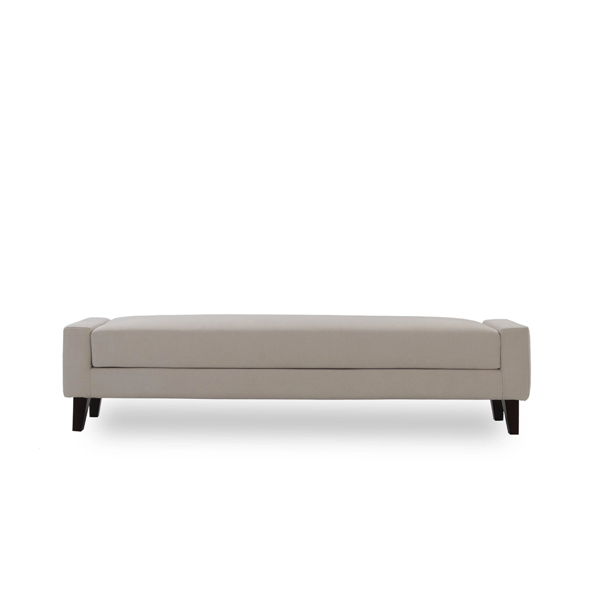 Beige bench with black legs on a white background