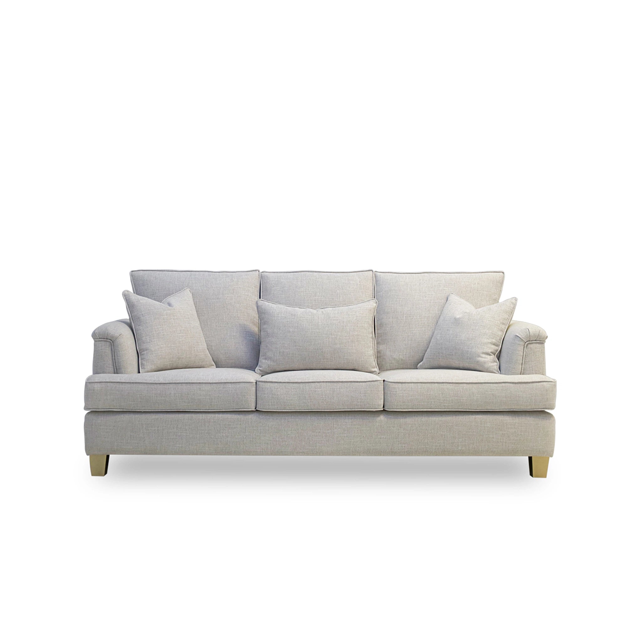 Light gray sofa with cushions on a white background