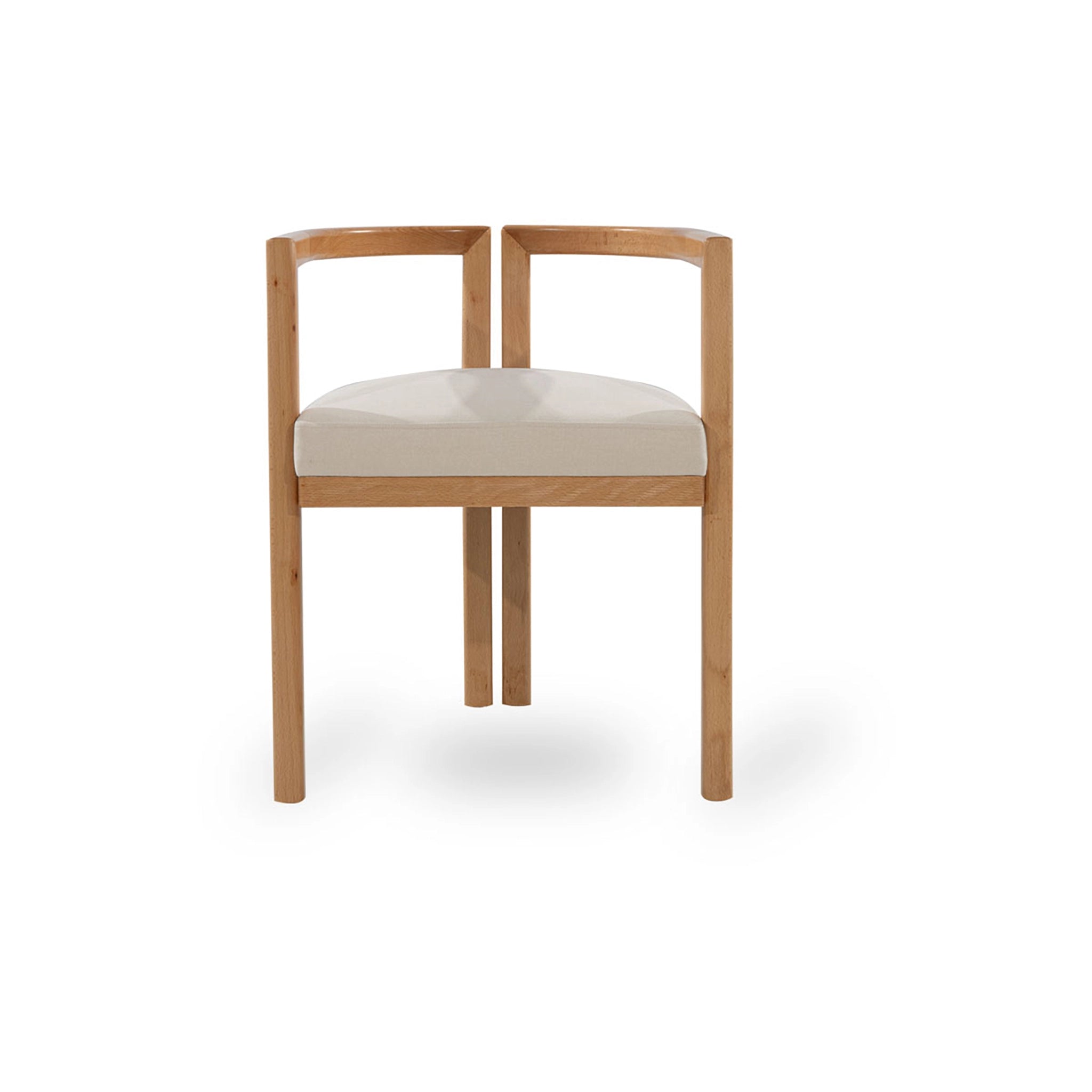 Wooden chair with a white cushion on a white background