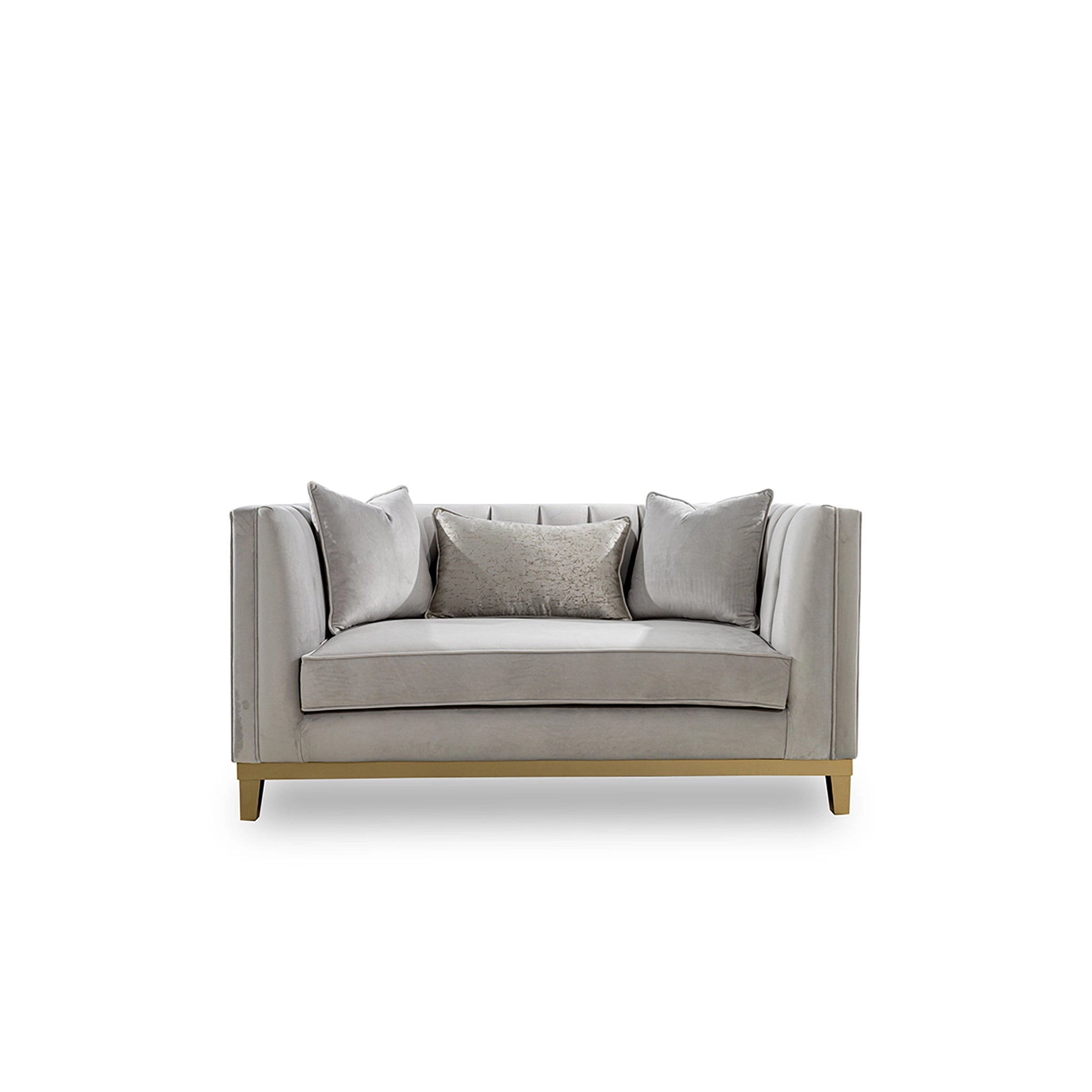 Gray sofa with cushions on a white background