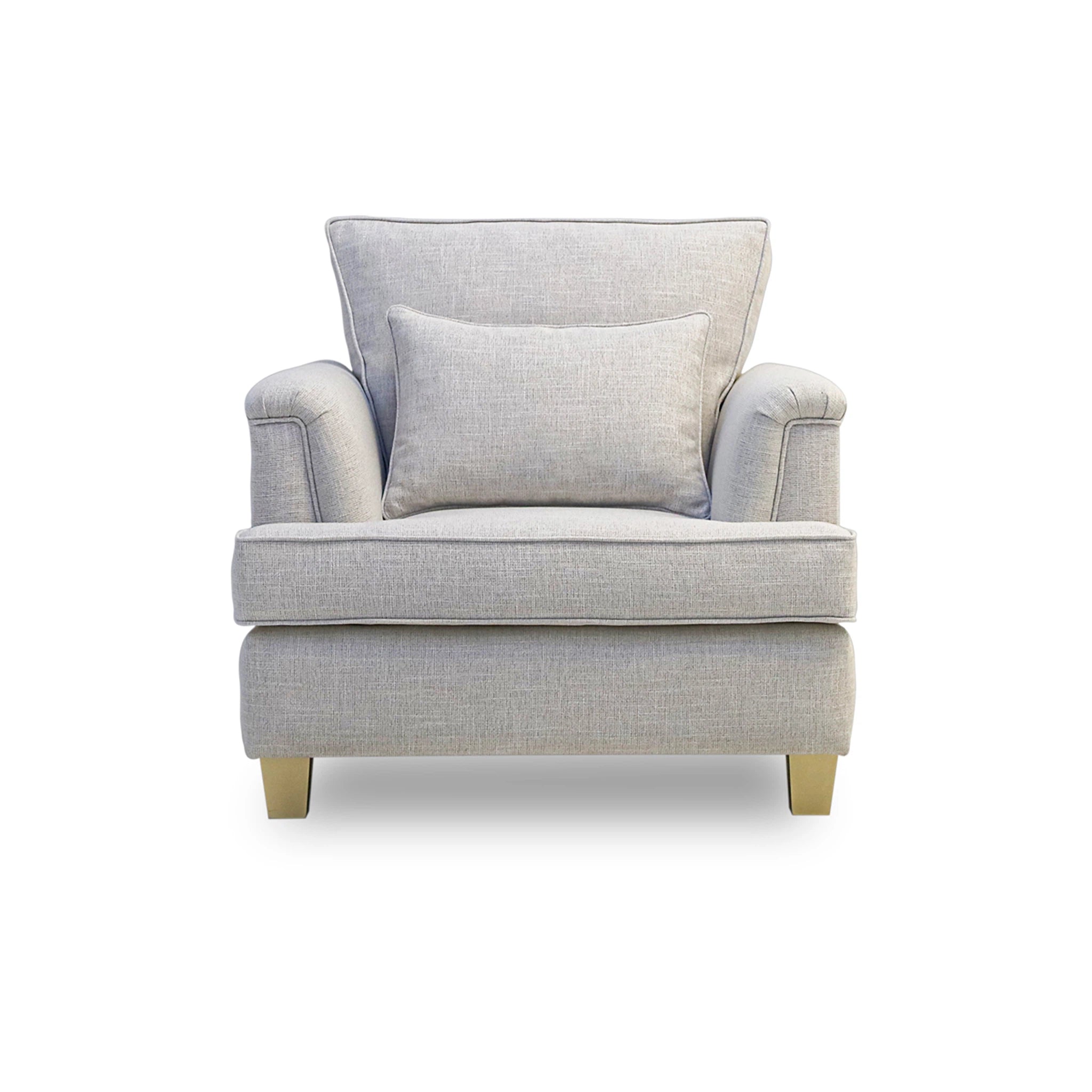 Gray armchair with a cushion on a white background