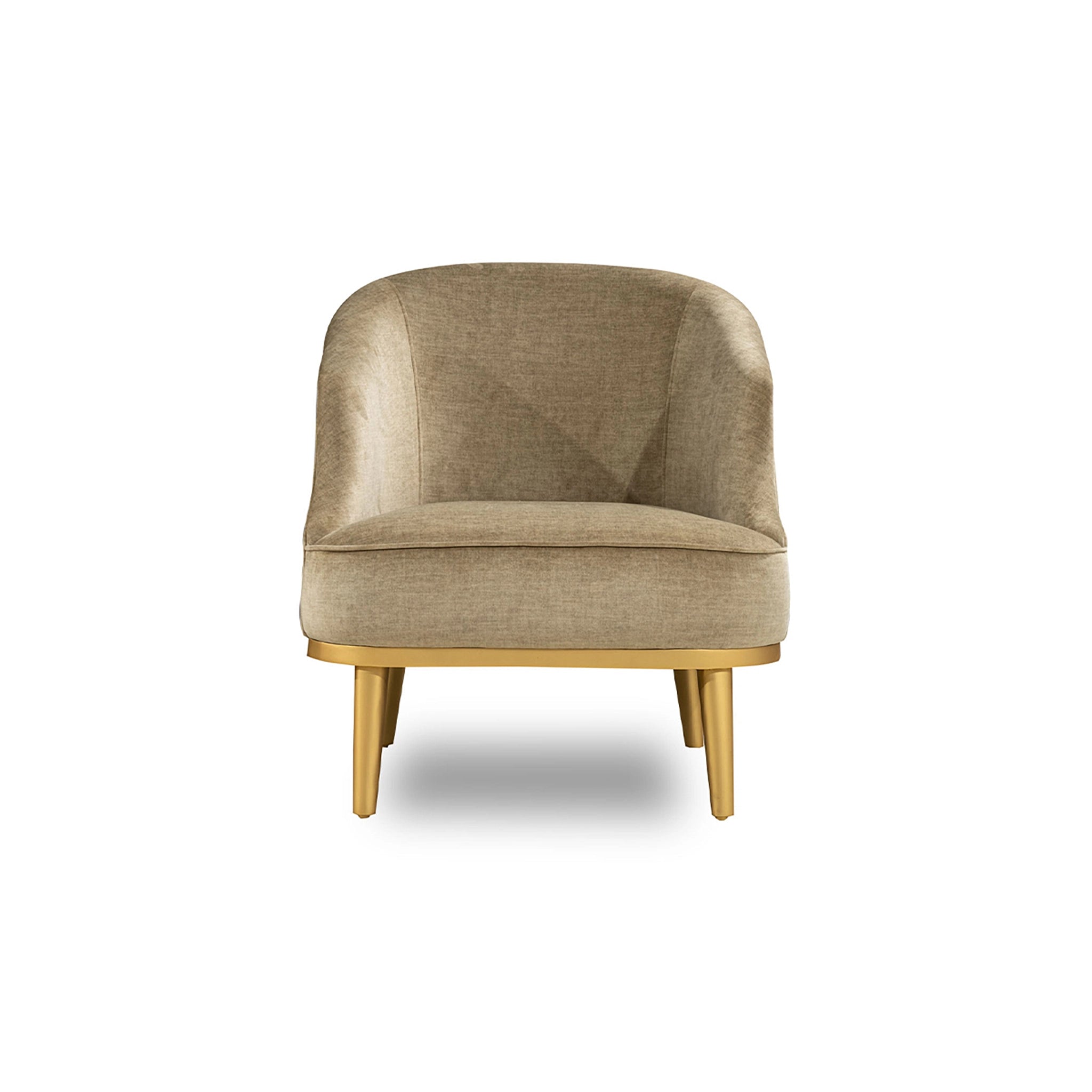 Beige armchair with wooden legs on a white background