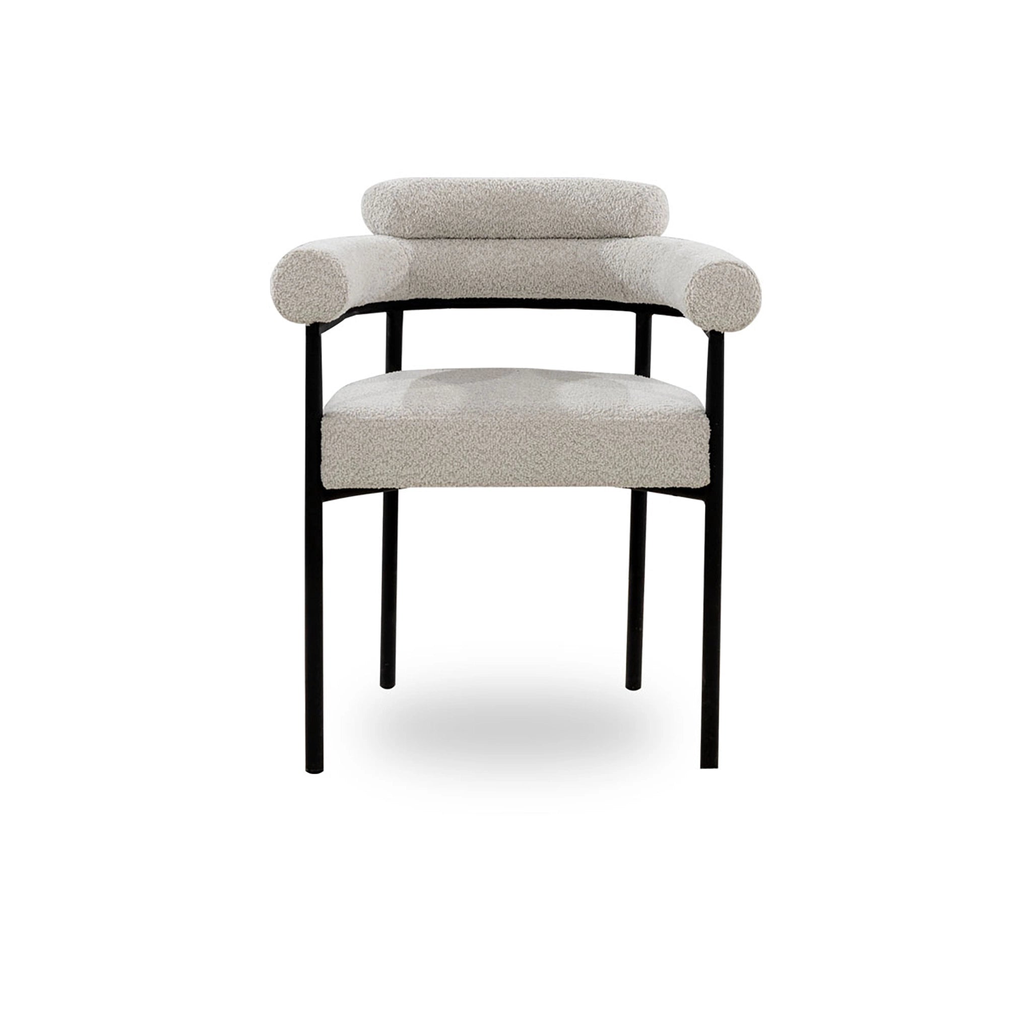 Modern chair with beige cushioned seat and backrest on a white background
