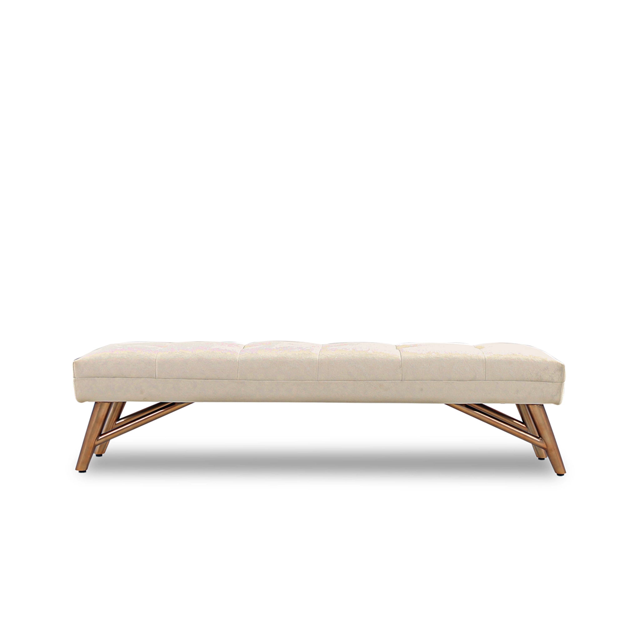 Beige bench with wooden legs on a white background
