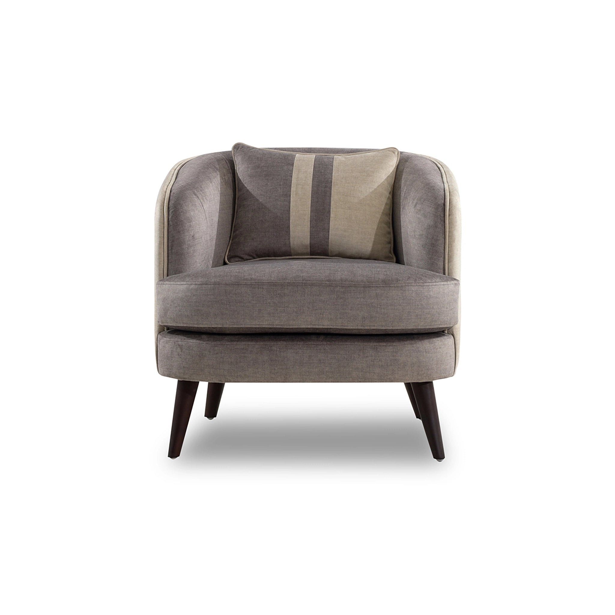 Gray armchair with wooden legs on a white background