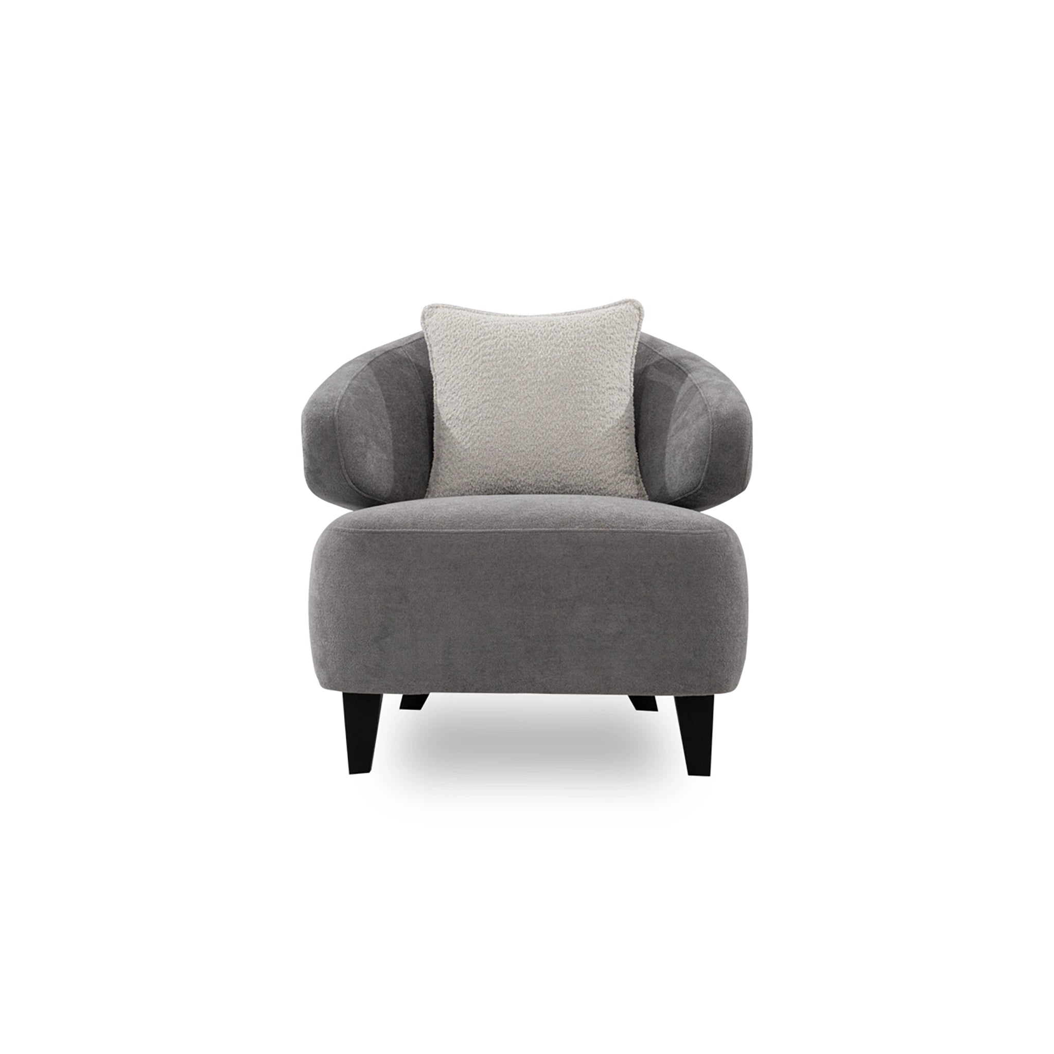 Gray armchair with a cushion on a white background