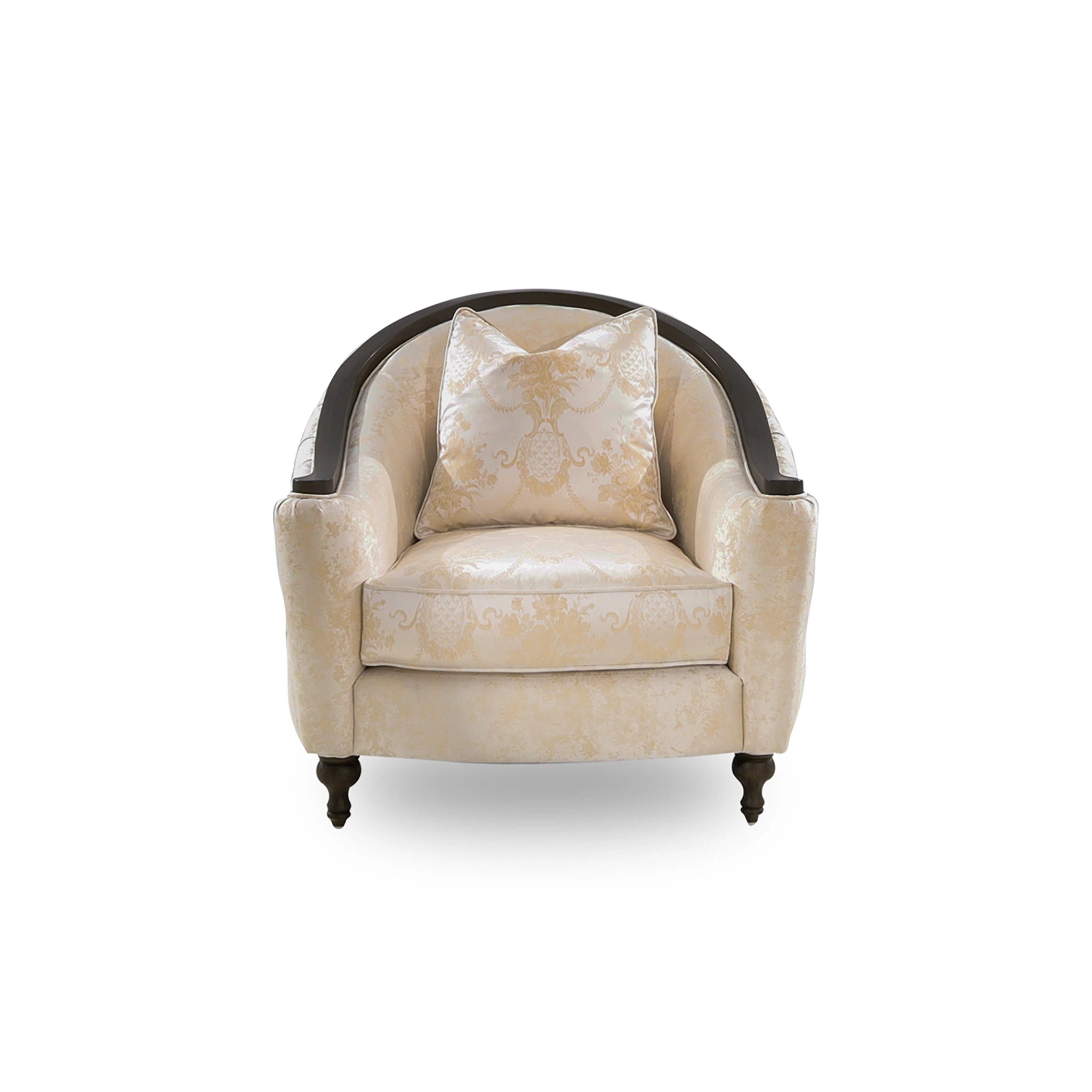Decorative armchair with a patterned backrest on a white background