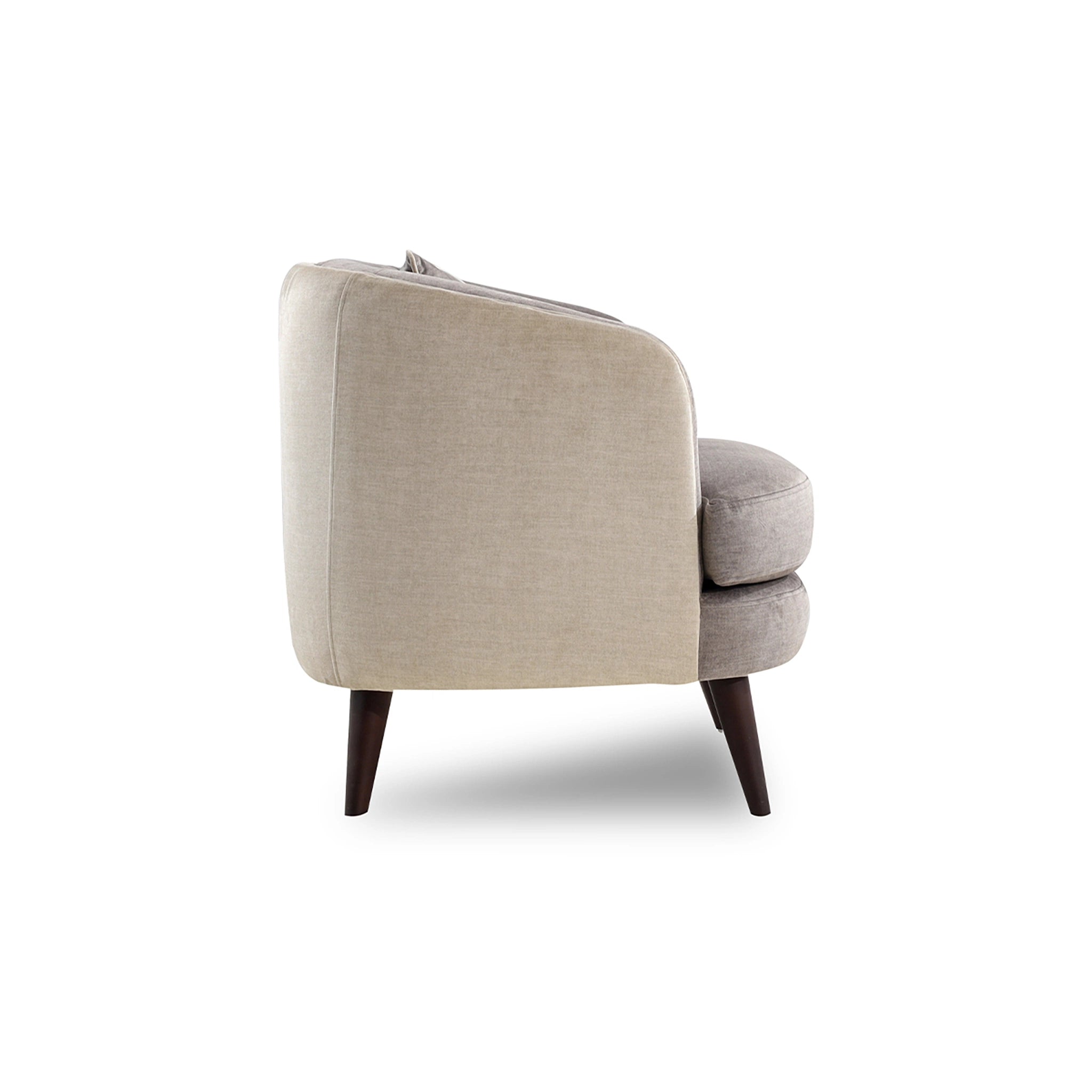 Beige armchair with wooden legs on a white background