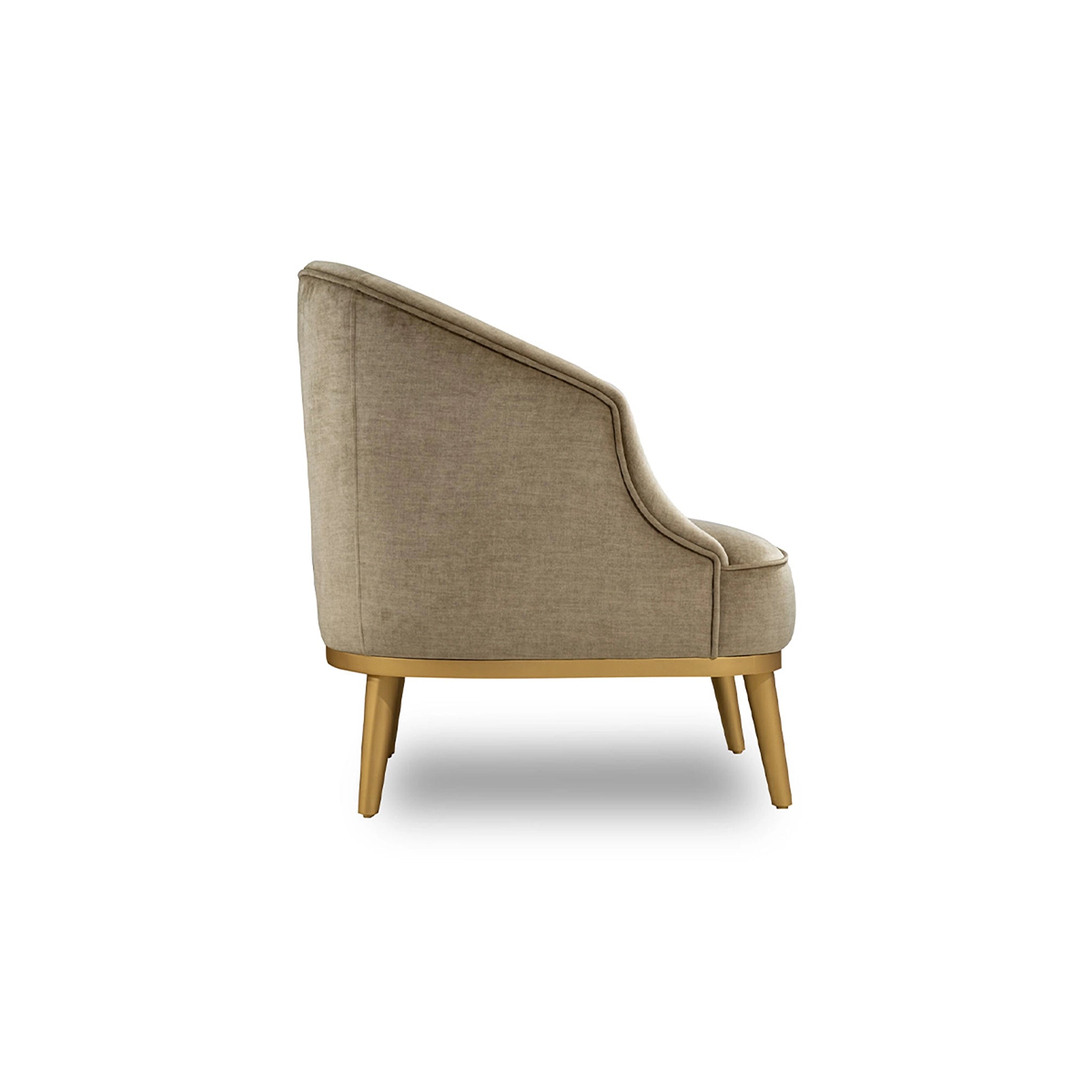 Beige armchair with wooden legs on a white background