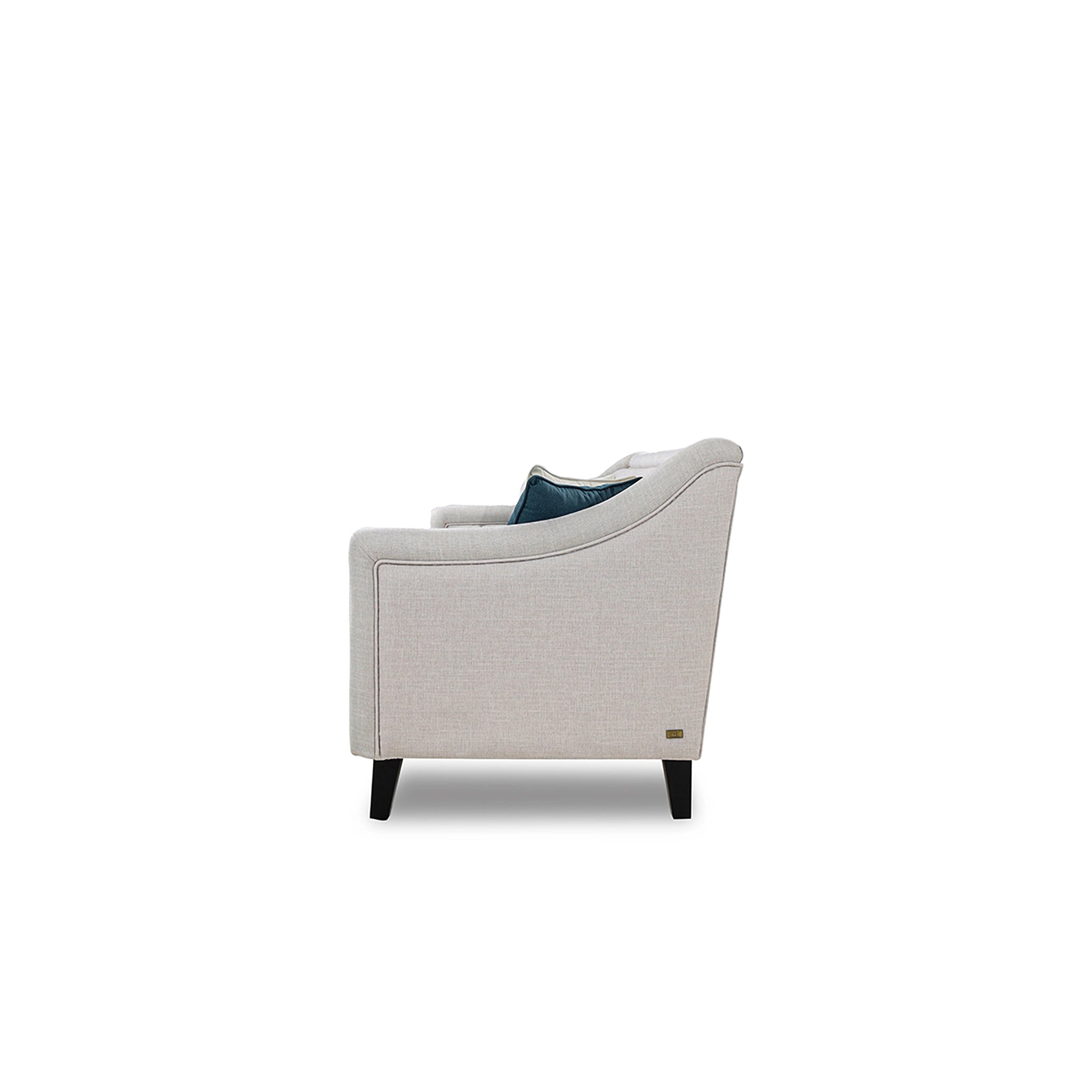 Gray armchair with a blue cushion on a white background