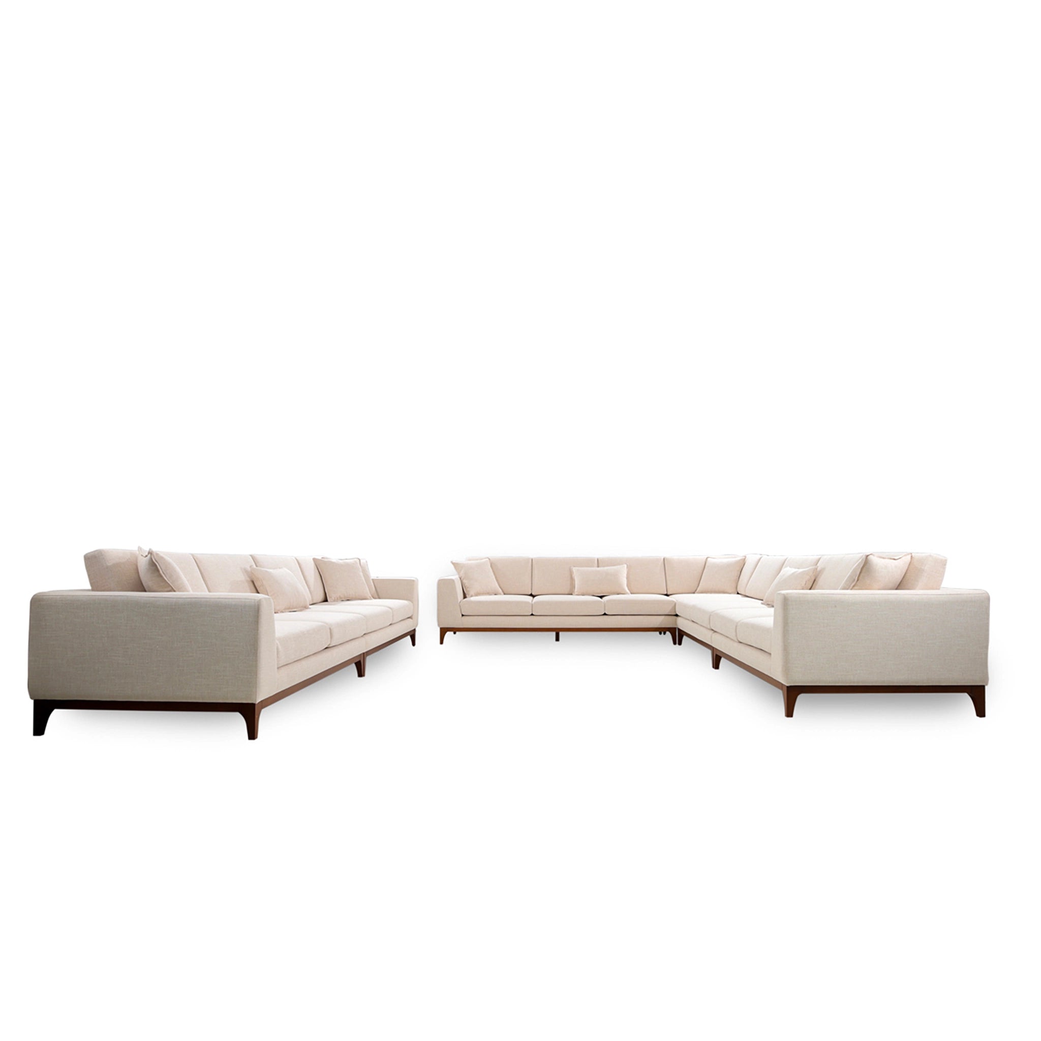 Beige sectional sofa on a white background